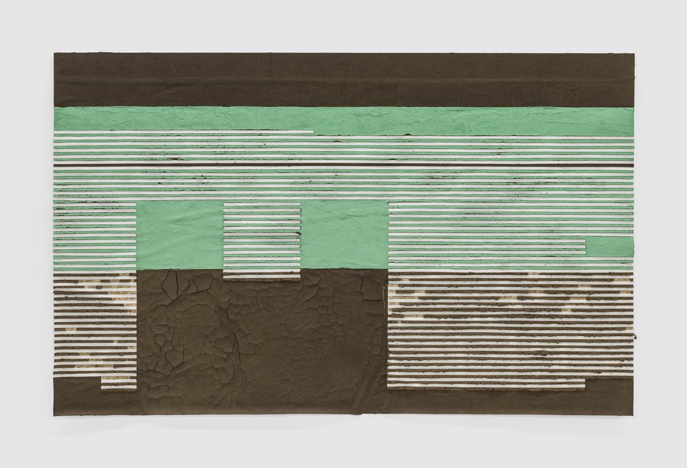   Christine Howard Sandoval    After The Fire,  2022 adobe mud, clay, mica sand, pigment, and graphite on paper 60 x 96 inches  Collection of MCASD, San Diego, CA 