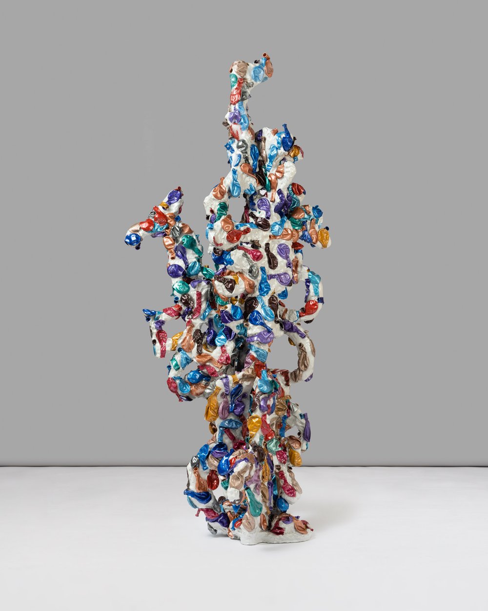   Nabilah Nordin    Discipline , 2023  Wood, epoxy modeling compound, epoxy-glass, balloons, spray paint, timber 78-3/4 x 34-5/8 x 29-7/8 inches 