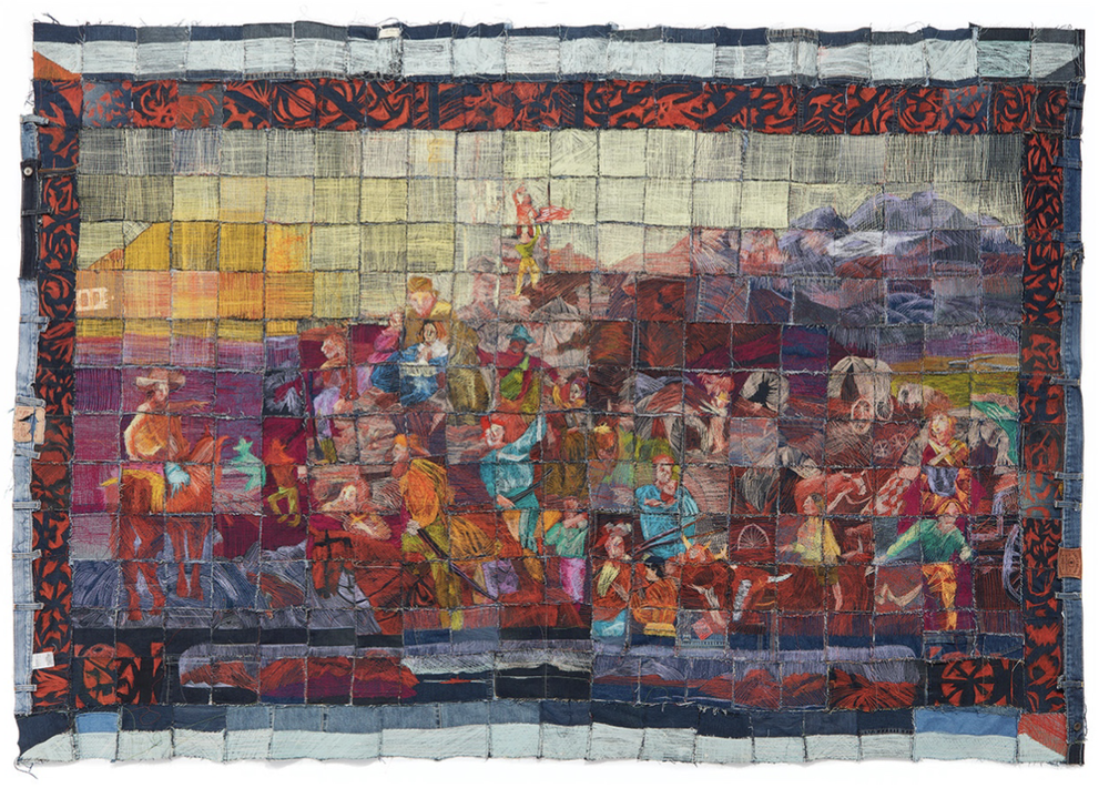  Ali Dipp   Westward (Emanuel Leutze 1860 – Of Course No. 1) , 2022 manual stitch on denim 64 x 91 inches 