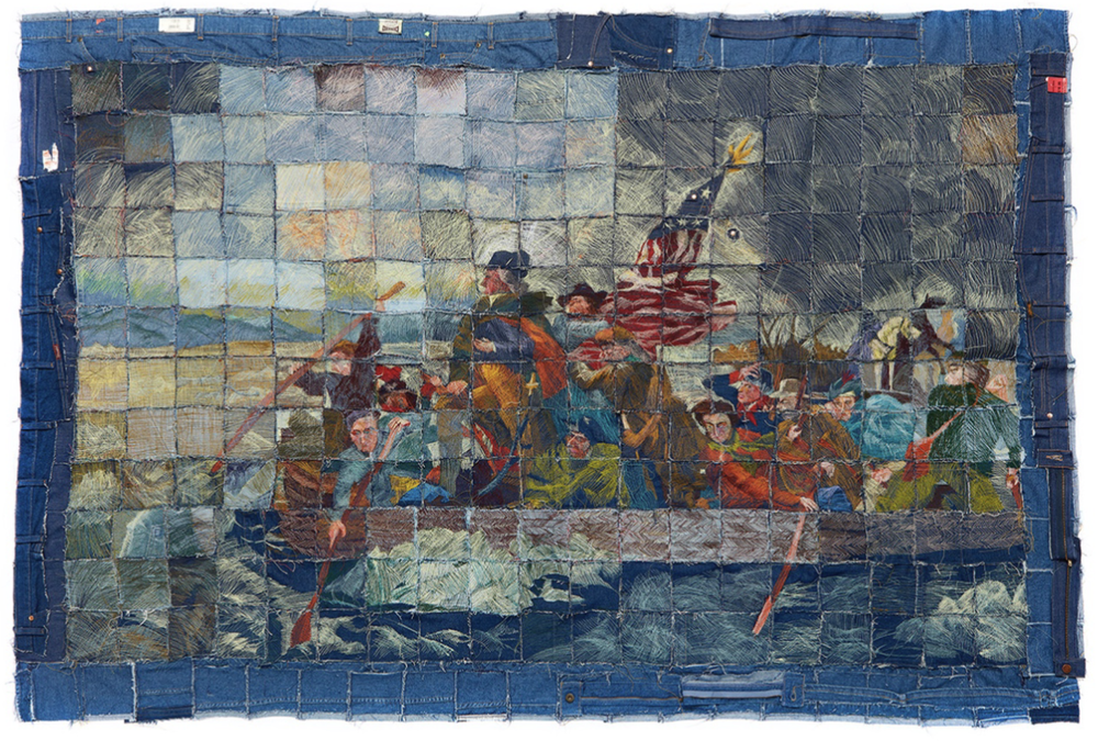  Ali Dipp   Crossing (Emanuel Leutze 1851 – Of Course No. 2) , 2022 manual stitch on denim 59 x 86 inches 