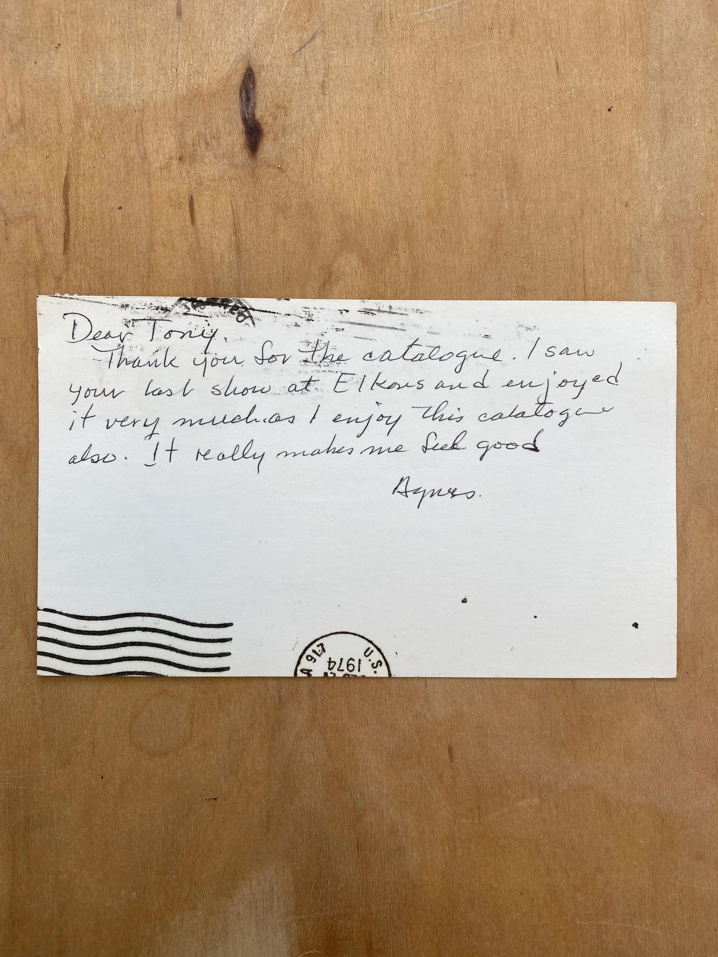 Tony DeLap, Postcard from Agnes Martin