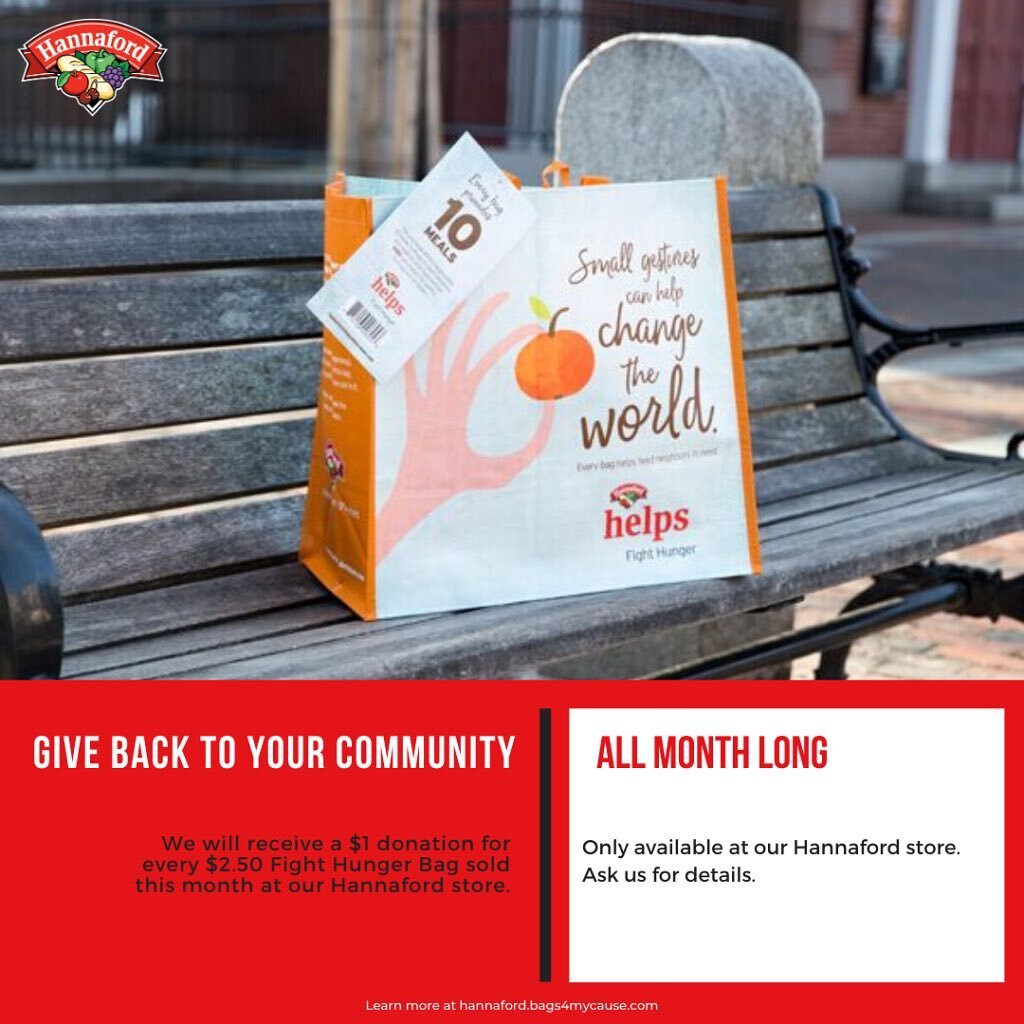 For the entire month of September, HOPE will receive one dollar from every $2.50 Fight Hunger Bag sold at Hannaford Supermarket in Middlebury. Get a sturdy reusable grocery bag and support HOPE&rsquo;s work to address food insecurity issues in our Ad