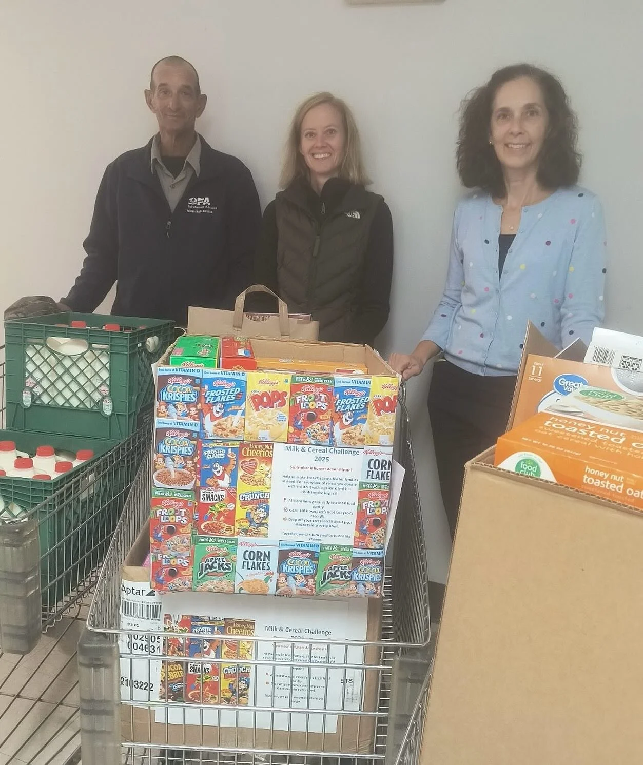Thank you to Kiersten Bourgeois and Dwayne Christian from the Dairy Farmers of America (DFA) who today delivered a donation of 104 pounds of cereal and 60 half gallons of milk. What a welcome contribution for our food shelf! DFA ran a Milk &amp; Cere