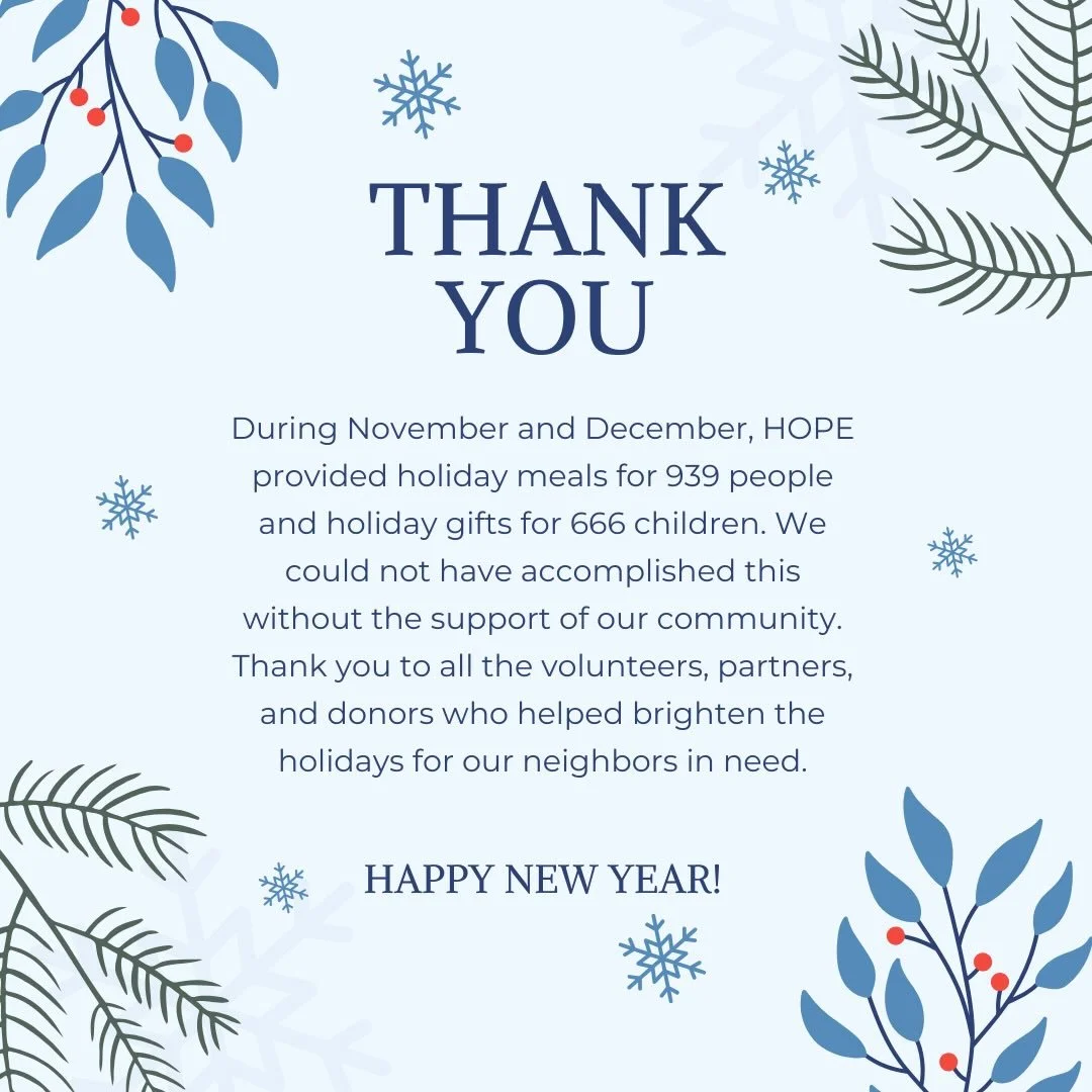 From all of us at HOPE, THANK YOU!!