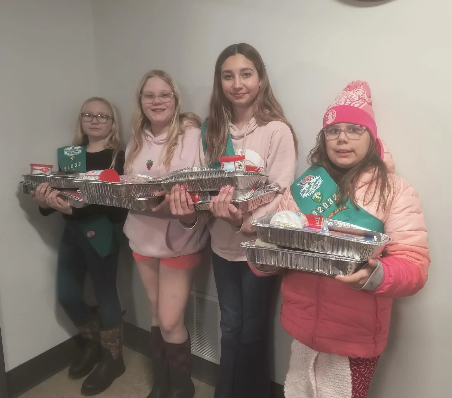 These members of the Shoreham Girl Scouts, Troop # 52032, surprised HOPE with a delivery of 8 birthday cake kits and 8 gift cards to Pratt&rsquo;s Store in Bridport. This is wonderful and will make for happy birthdays for some children in our area. T