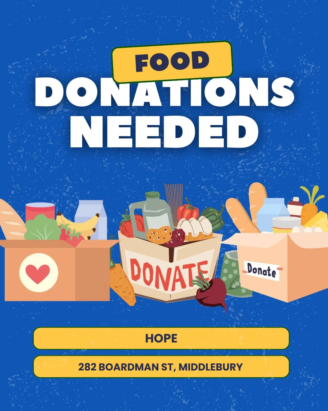 HOPE&rsquo;s food shelf welcomes donations Monday &ndash; Friday between 9 am and 4 pm. If you are able to contribute, thank you! Here are some ideas of most needed items:
64 oz bottles of juices (shelf stable), flour, sugar, cereal, canned pasta, gr