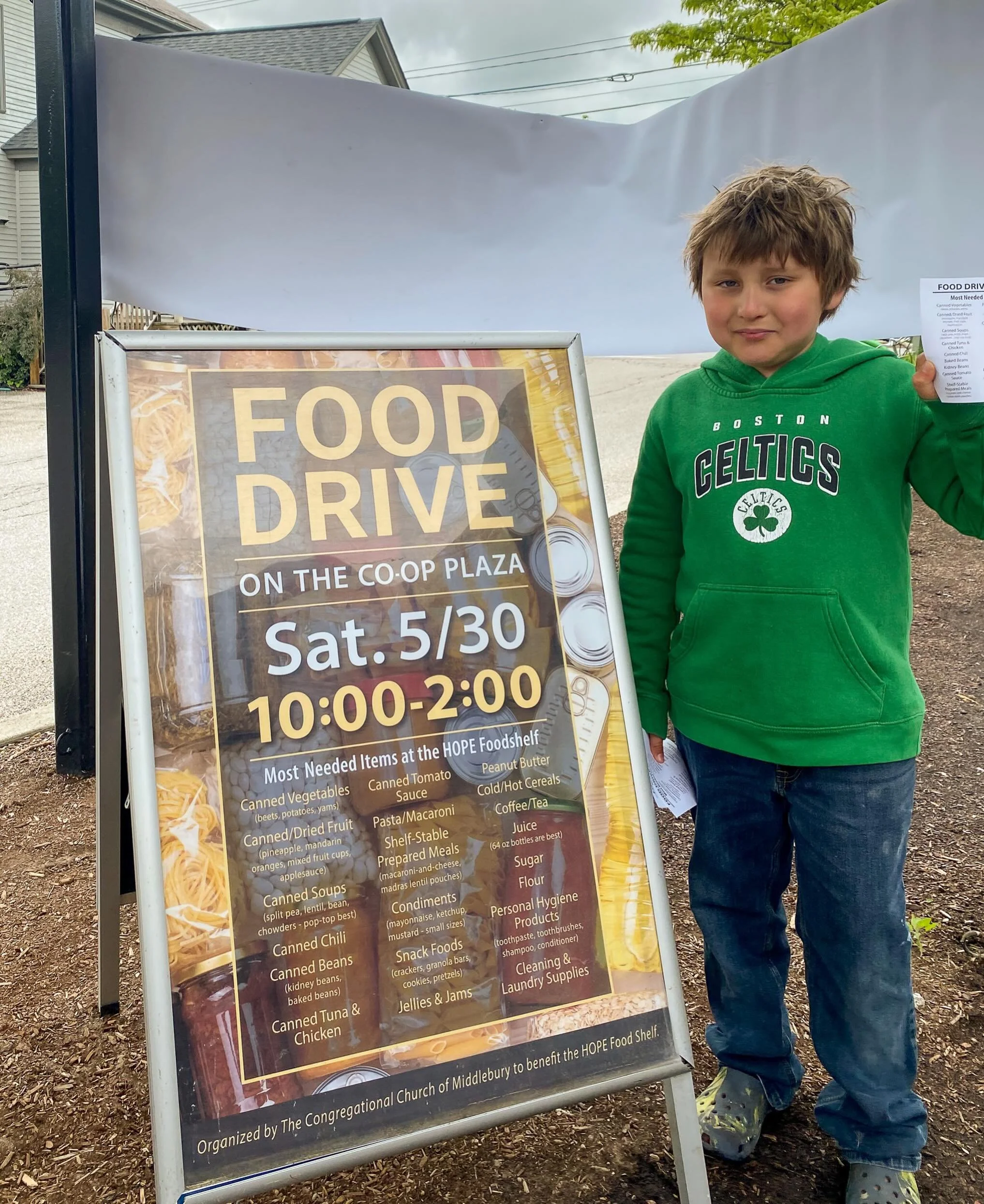 Thanks to the Congregational Church of Middlebury&rsquo;s incredible food drive last weekend at the Middlebury Natural Foods Co-op, three quarters of a ton of food came into our food shelf. HOPE&rsquo;s food shelf is very heavily used as a resource f