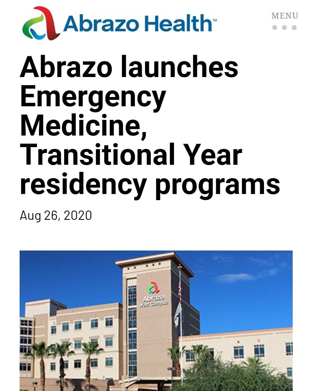 https://www.abrazohealth.com/news/newsroom/emergency-medicine-transitional-year-residencies-launched-at-abrazo-west-campus
#checkusout #emrocks #emresidency 
WVEM.org