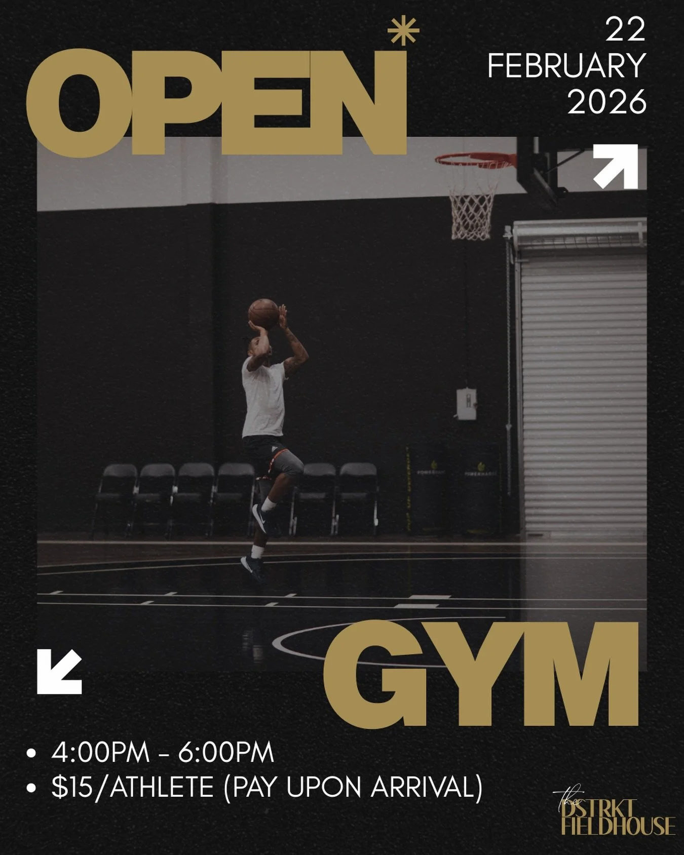 🏀 Open Gym This Sunday 🏀

🗣️Calling all athletes &mdash; grab your friends and pull up.
Time to get shots up, get runs in, and be in the gym.

🗓 Sunday 2/22 
⏰ 4:00&ndash;6:00 PM
💵 $15 | Pay upon arrival
🏀 2 hours of open runs + shots up

No in