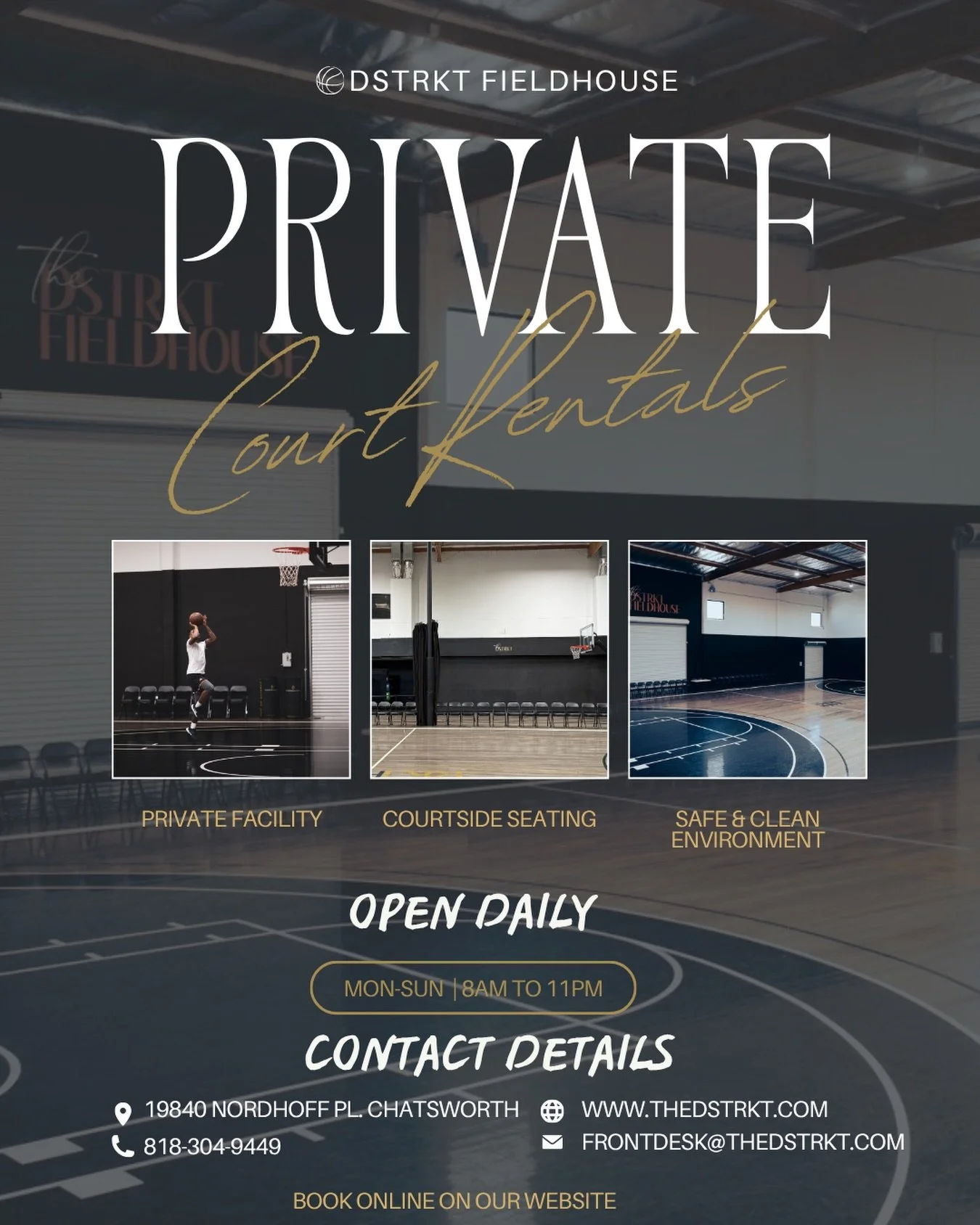 🏀 PRIVATE COURT RENTALS AVAILABLE 🏀

Looking for a clean, professional space for practices, workouts, team training, leagues, camps, private runs, or special events?

At DSTRKT Fieldhouse, you&rsquo;ll enjoy:

✅ Private Facility Access
✅ Courtside 
