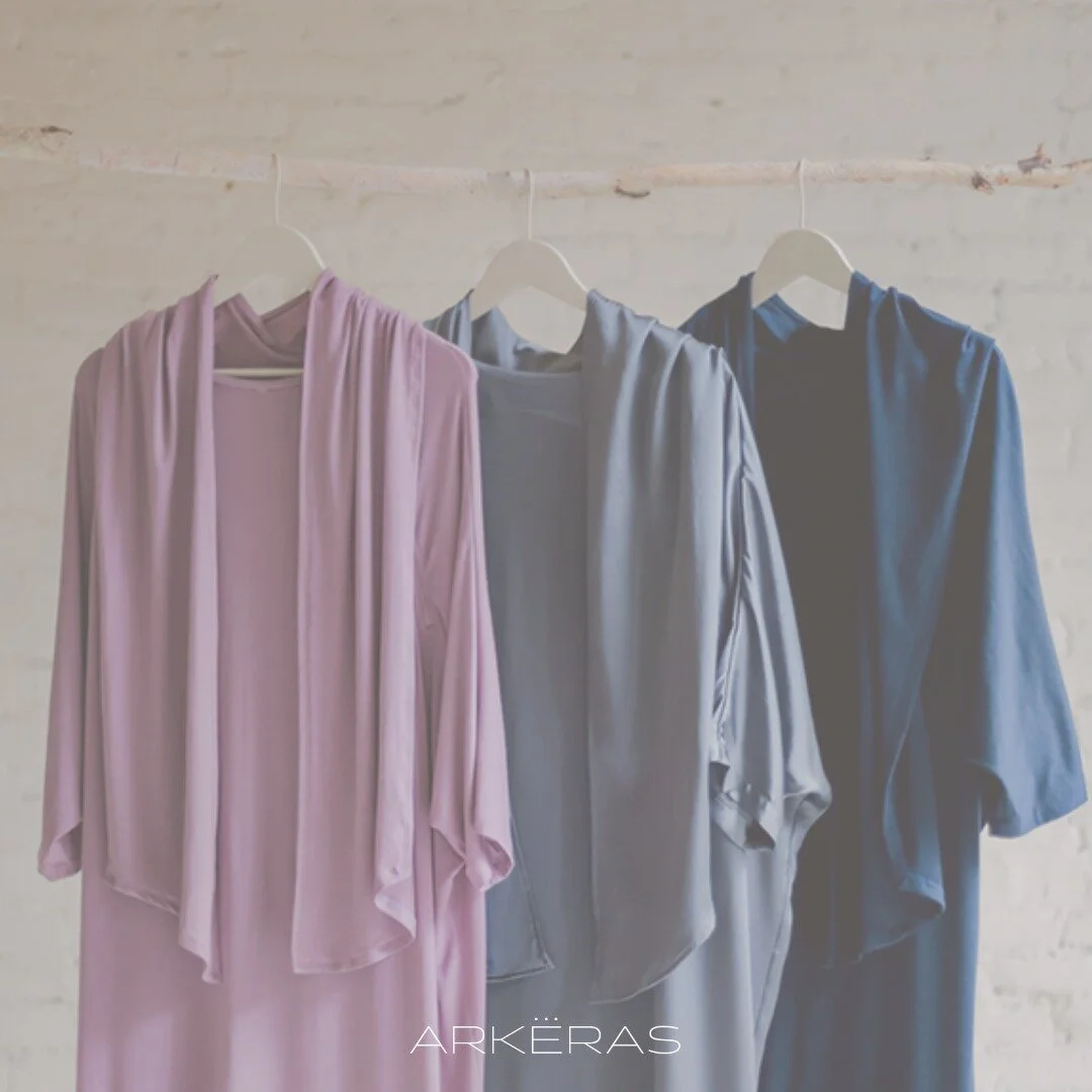 Behold, a favorite image captured at our third photo shoot for client Arkeras&mdash;three garments from their exquisite collection of self-care gowns. 

Behind-the-scenes magic: our production team adapted the environment to best showcase the beauty 