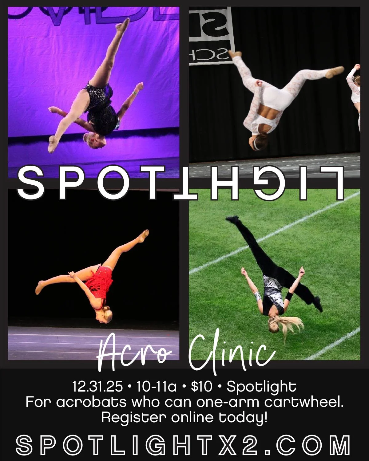 🚨‼️ T &bull; O &bull; M &bull; O &bull; R &bull; R &bull; O &bull; W ‼️🚨
W I N T E R ❄ B R E A K ❄ P O P U P

 a e r i a l 🤸 c l i n i c
📆 12.31.25
⏰ 10-11a
📍 Spotlight &bull; 129 N Pine St
🔖 $10 
✅ for acrobats who can one-arm cartwheel

Is yo