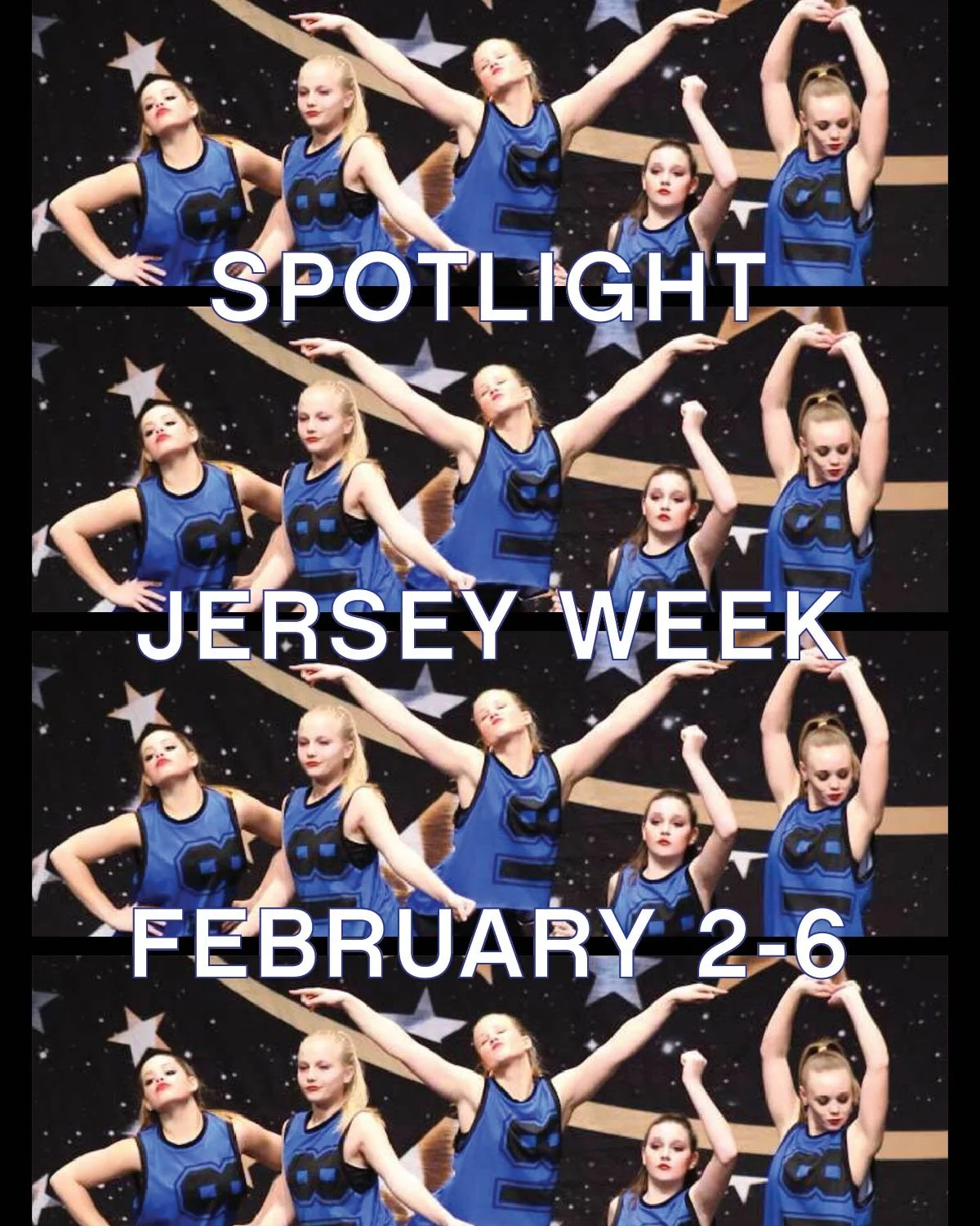 L E T S‼️ G O ‼️ S P O T L I G H T
Dancers: Let's see that team spirit shine! 📣✨ Rock your favorite team's colors and logos the week of February 2. 💙🖤
#wearespotlightdance 
#spotlightx2 
#teamspirit 
#cheer 
#spotlightjerseyweek