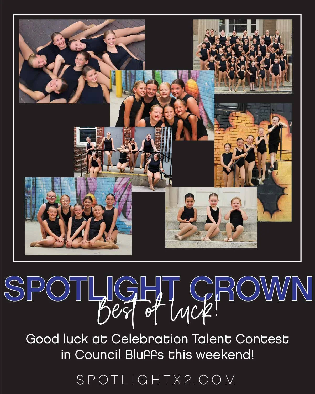 S P O T L I G H T 👑 C R O W N
Best of luck to our Crown dancers as they take the stage this weekend at @celebr8dance in Council Bluffs! 💐🤸🩰
📸@meredith.wulf 
#spotlightx2 
#spotlightcrown26 
#BuildKidsUp 
#InvestInKids 
#kidsdanceclasses