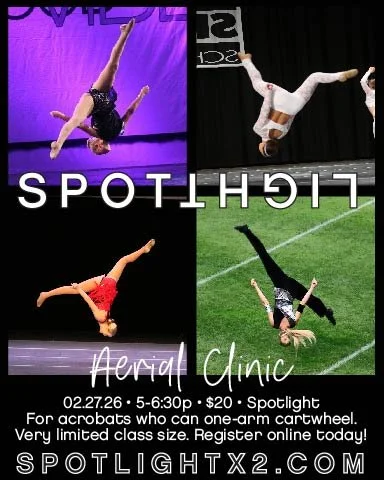 🚨‼️R E S C H E D U L E D‼️🚨
n e  w &bull; d a t e &bull; n e x t &bull; f r i d a y

a e r i a l 🤸 c l i n i c
📆 02.27.26
⏰ 5-6:30p
📍 Spotlight &bull; 129 N Pine St
🔖 $20
✅ for acrobats who can one-arm cartwheel

Is your acro goal to aerial? Ar