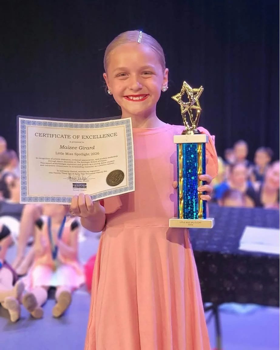 r e c i t a l &bull; w e e k
As we move forward with celebrating the success of all our students in our annual spring recital this weekend, we wish to CONGRATULATE our Little Miss Spotlight 2026, Maizee Girard. 👏

Maizee was nominated by faculty for