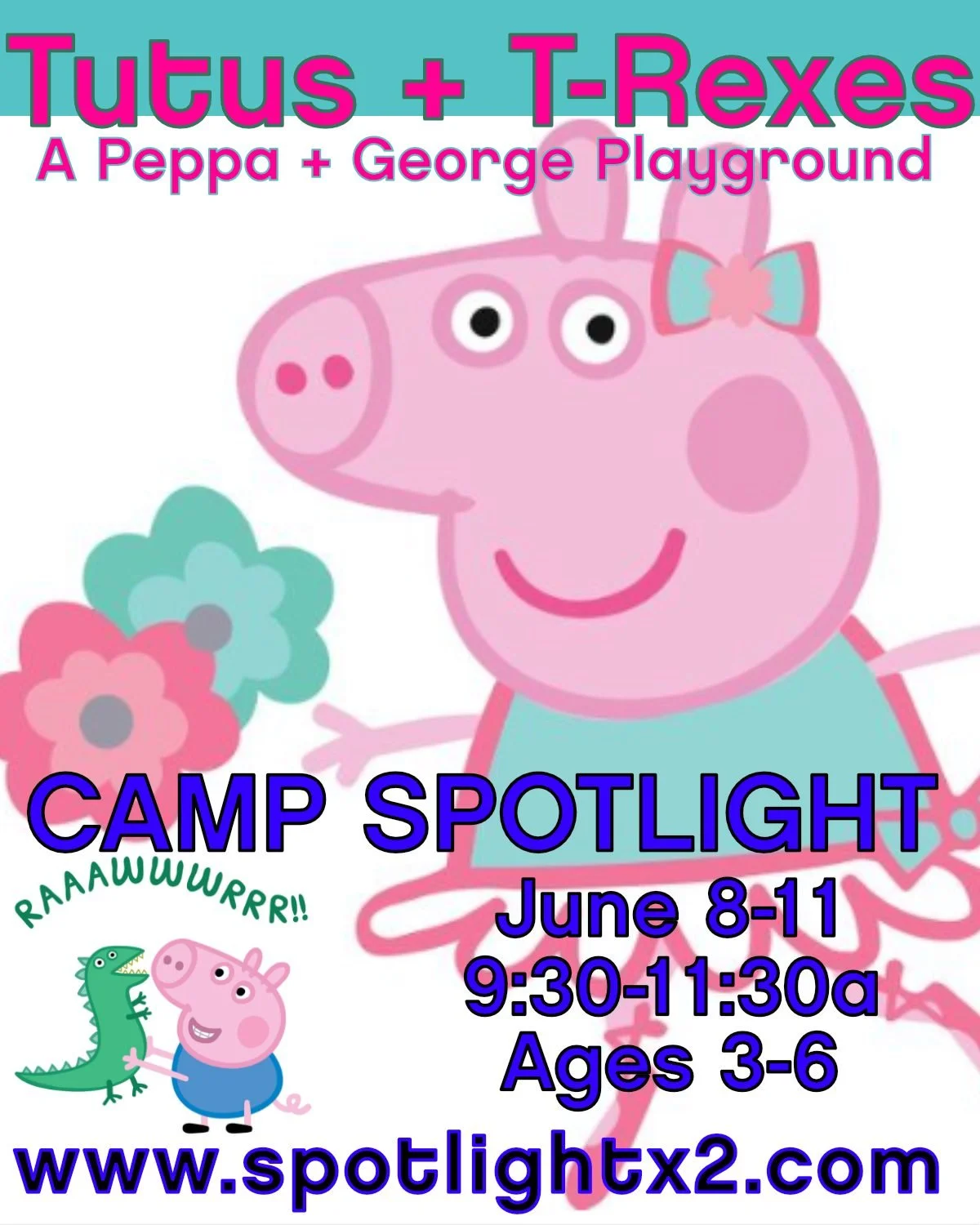 C A M P 💙 S P O T L I G H T
s u m m m e r 🔆 d a n c e 🔆 c am p

TUTUS + T-REXES 🐷🦖
June 8-11 | 9:30-11:30a | Ages 3-6 

K-POP GLOW UP 🎤✨
June 15-19 | 9:30-11:30a | Ages 3-6

SUPERSTARS 📣🌟
June 8-12 | 12:30-4p | Ages 6-10

ICONS 👩&zwj;🎤🤘
Ju