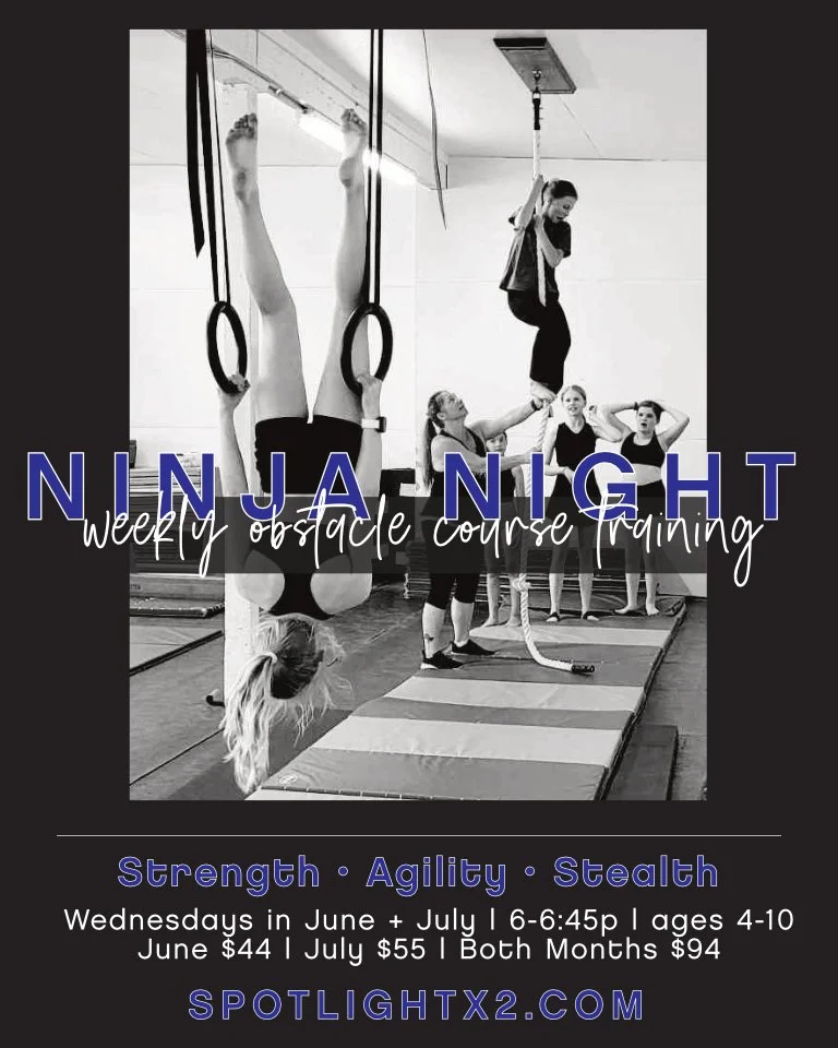 N I N J A 🥷 N I G H T
EVERYTHING IS AWESOME! 💥 Ninja Night is 45 minutes of fun acrobatics combined with obstacle courses and parkour training. 🤸&zwj;♀️🏋️&zwj;♀️ Students develop strength and agility while practicing skillful spins, rolls, jumps 