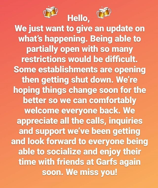 Quick update for all of our wonderful customers.