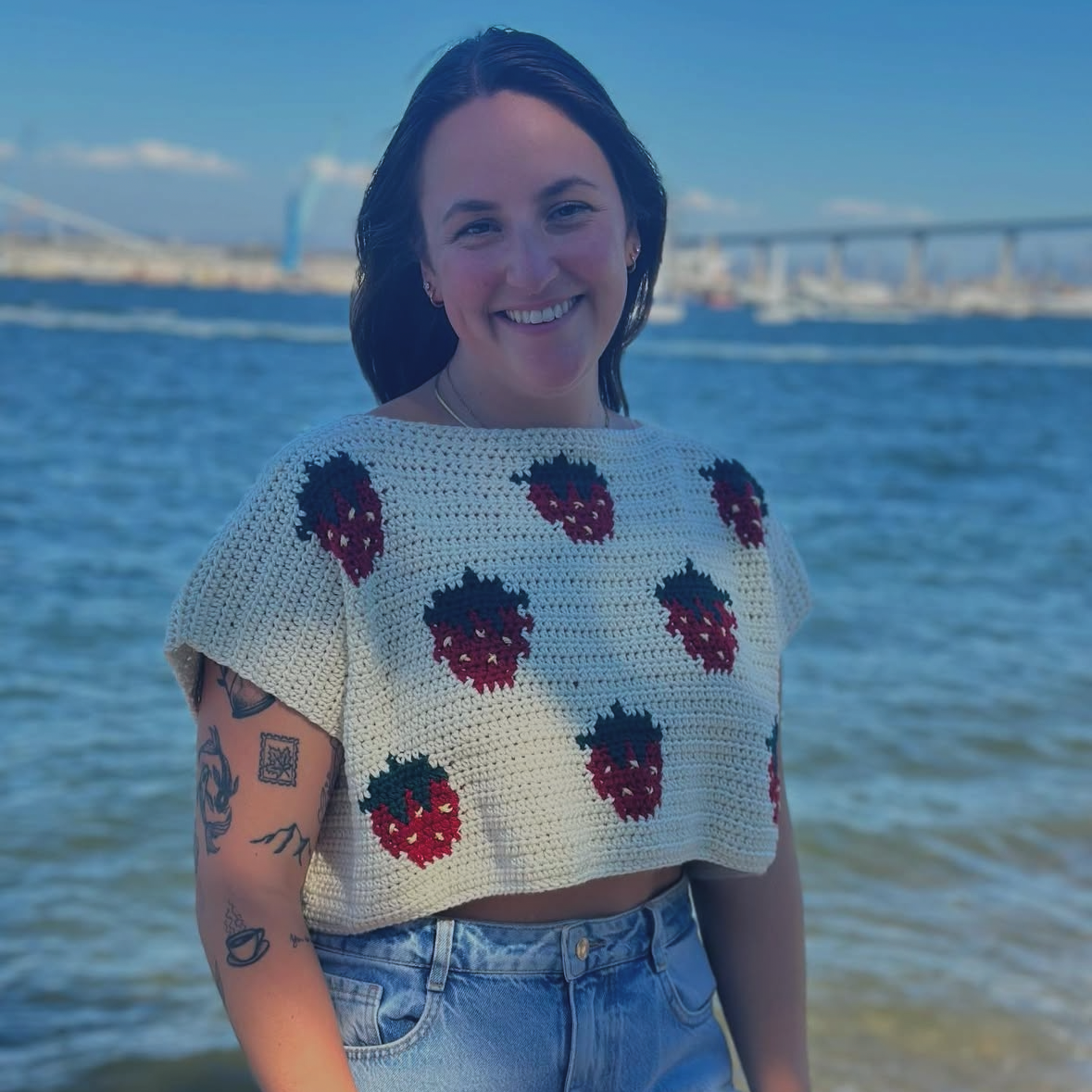 strawberry top by @crochet_by_ry using autumn olive babydoll dress top free pattern! 