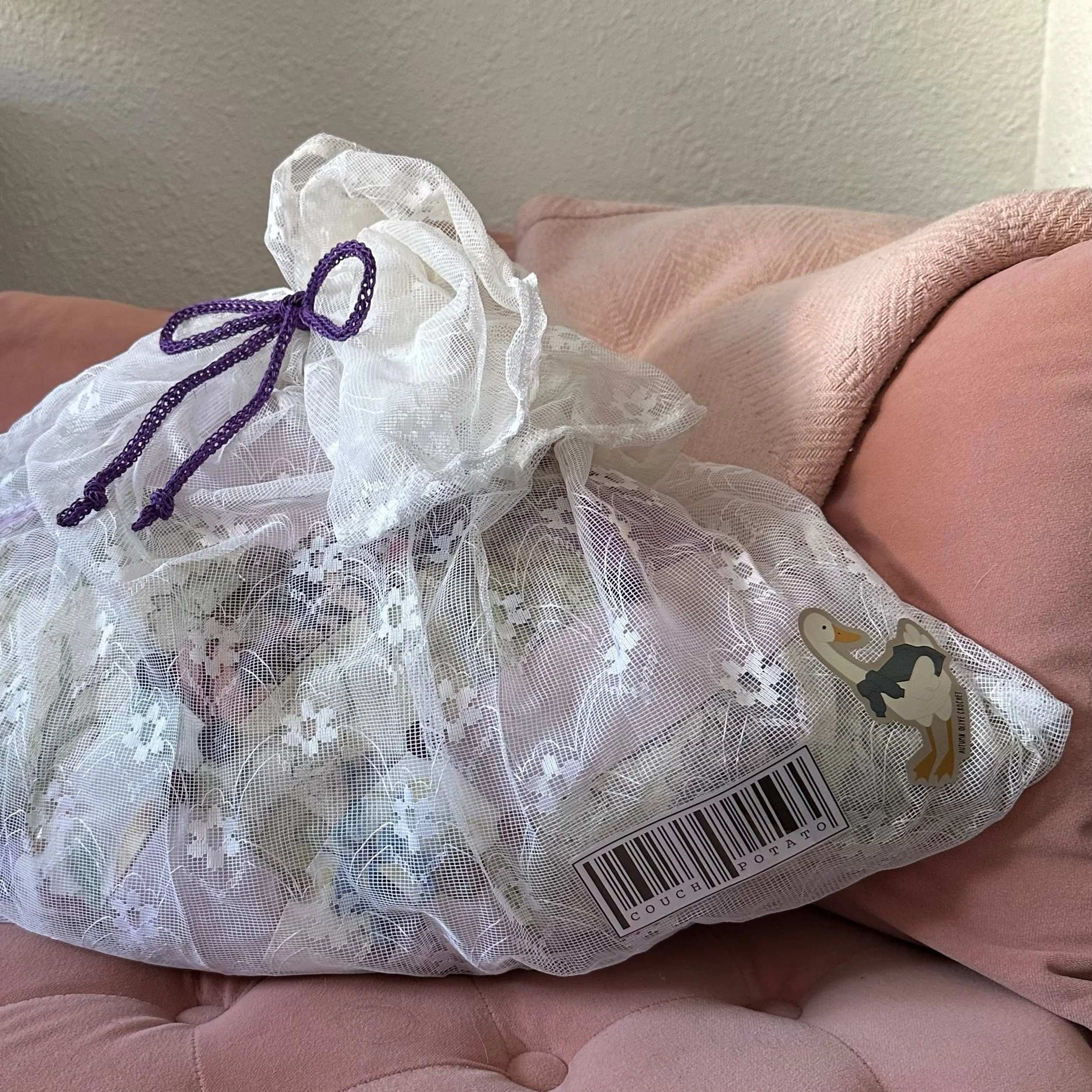 "couch potatoes" purple yam pillow