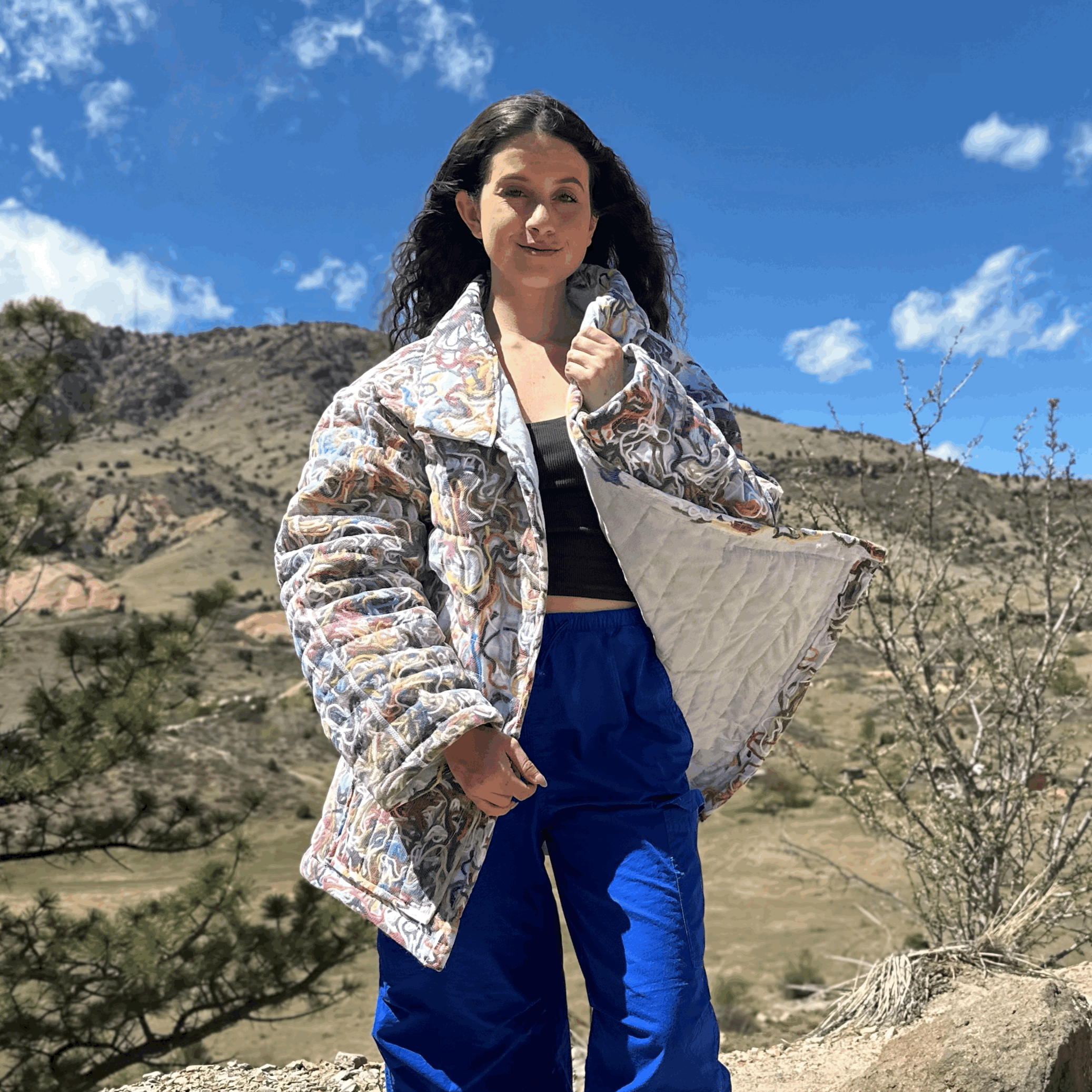 yarn scraps quilt coat | S-XL