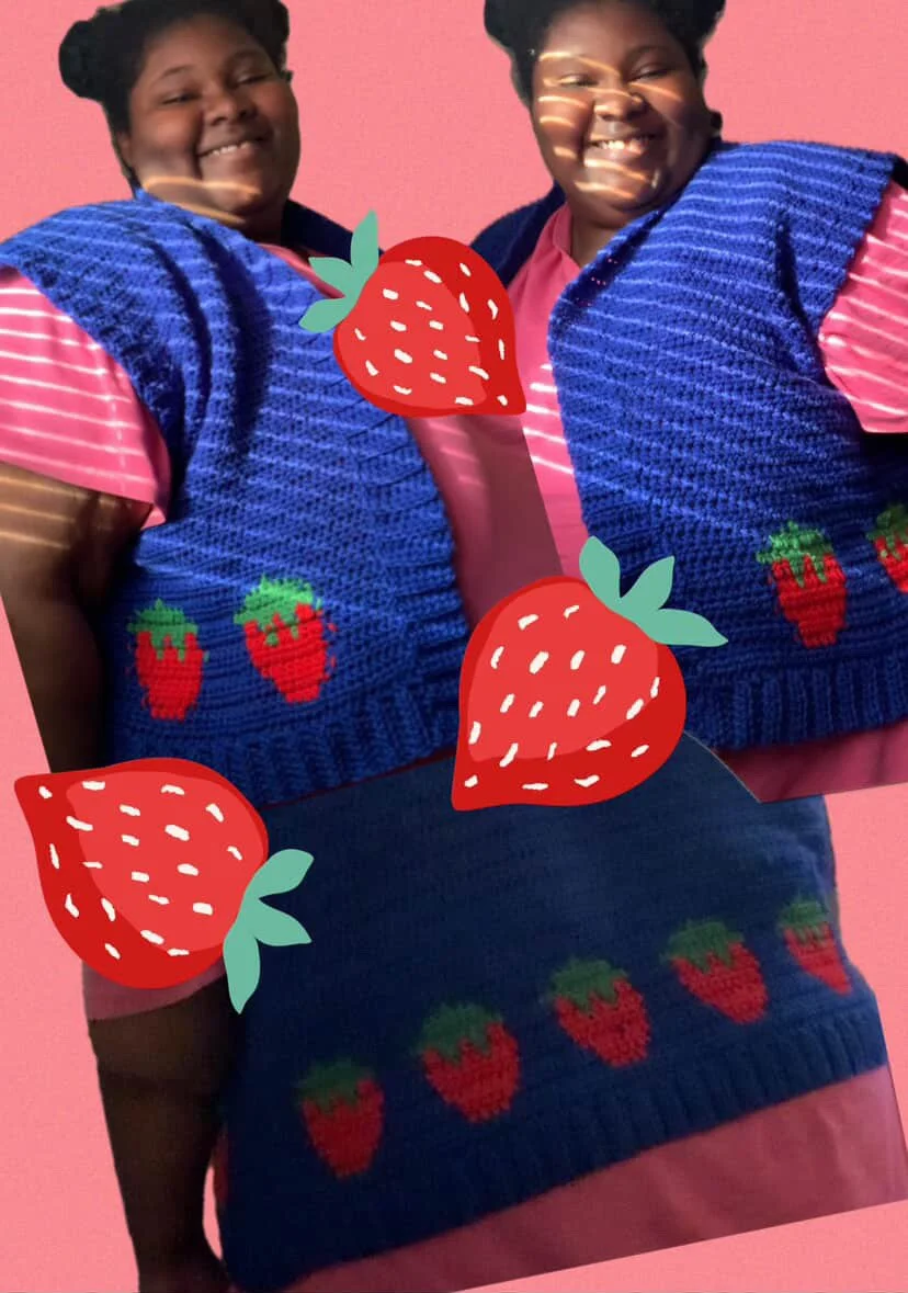 strawberry vest by @adultingwithsiobhan using the pair of vests pattern