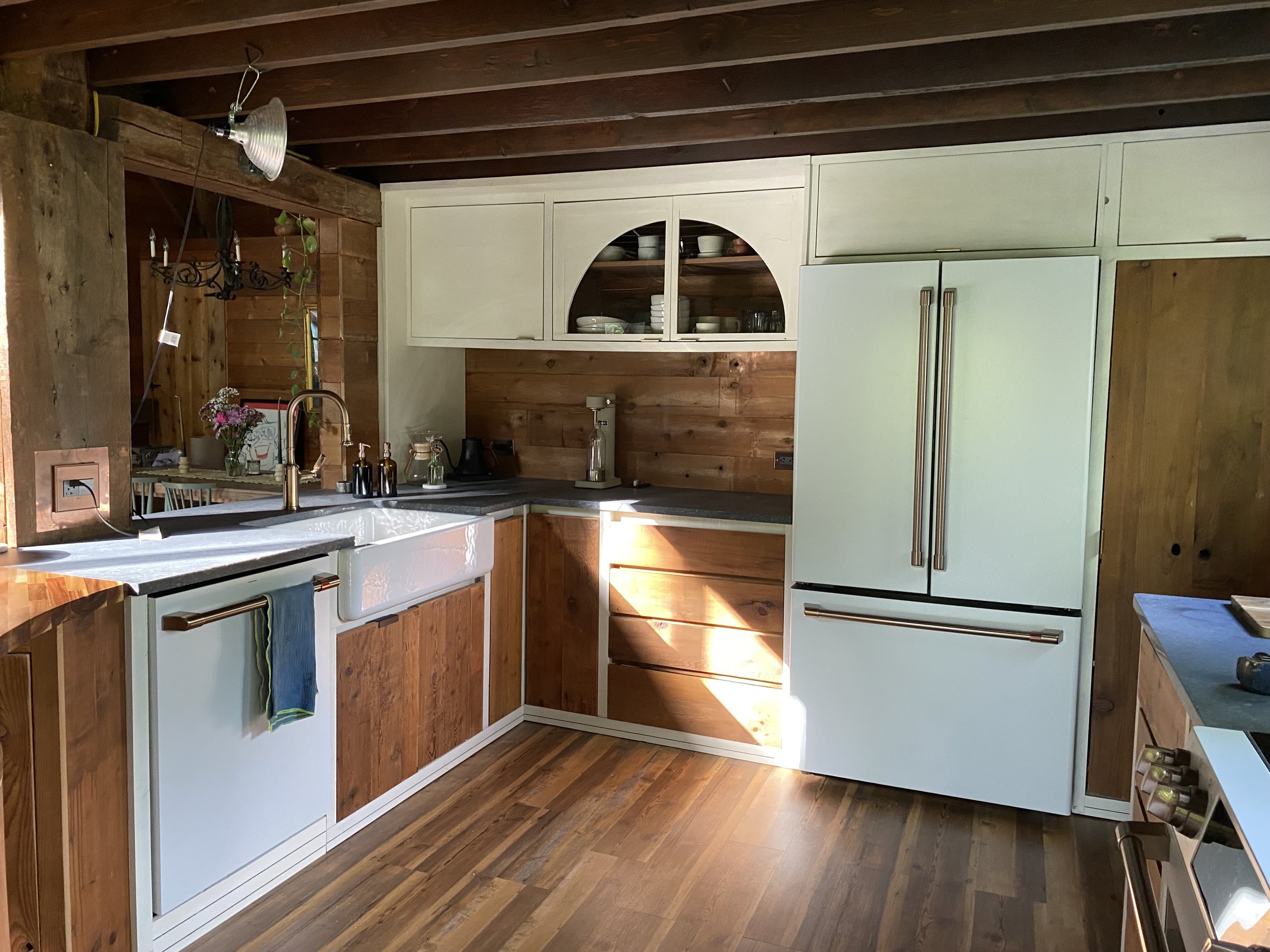 Kitchen Rehab with reclaimed Cedar fronts from the exposed ceiling 2025