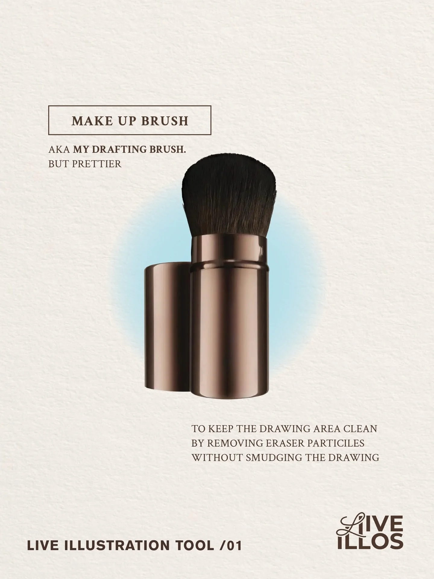 @liveillos &lsquo;s illustration tool /01
Make-up Brush
.
This is one of my favourite tools: 
I&rsquo;ve been using a makeup brush instead of a drafting brush/ my hand to gently remove eraser dust! It&rsquo;s soft, unexpectedly perfect and pretty✨😛
