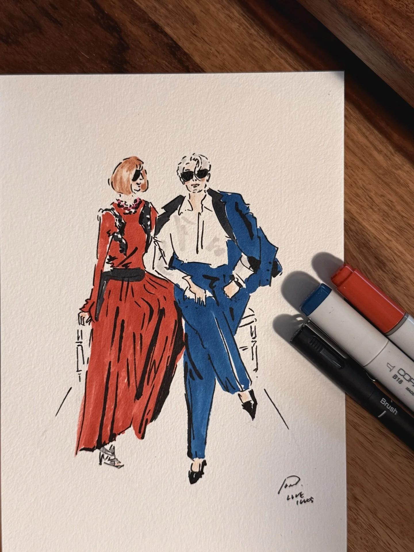 A speed illustration of Miranda and Anna on the cover page of @voguemagazine ✨Can&rsquo;t wait to go see #devilwearsprada2 🩵🙂&zwj;&harr;️