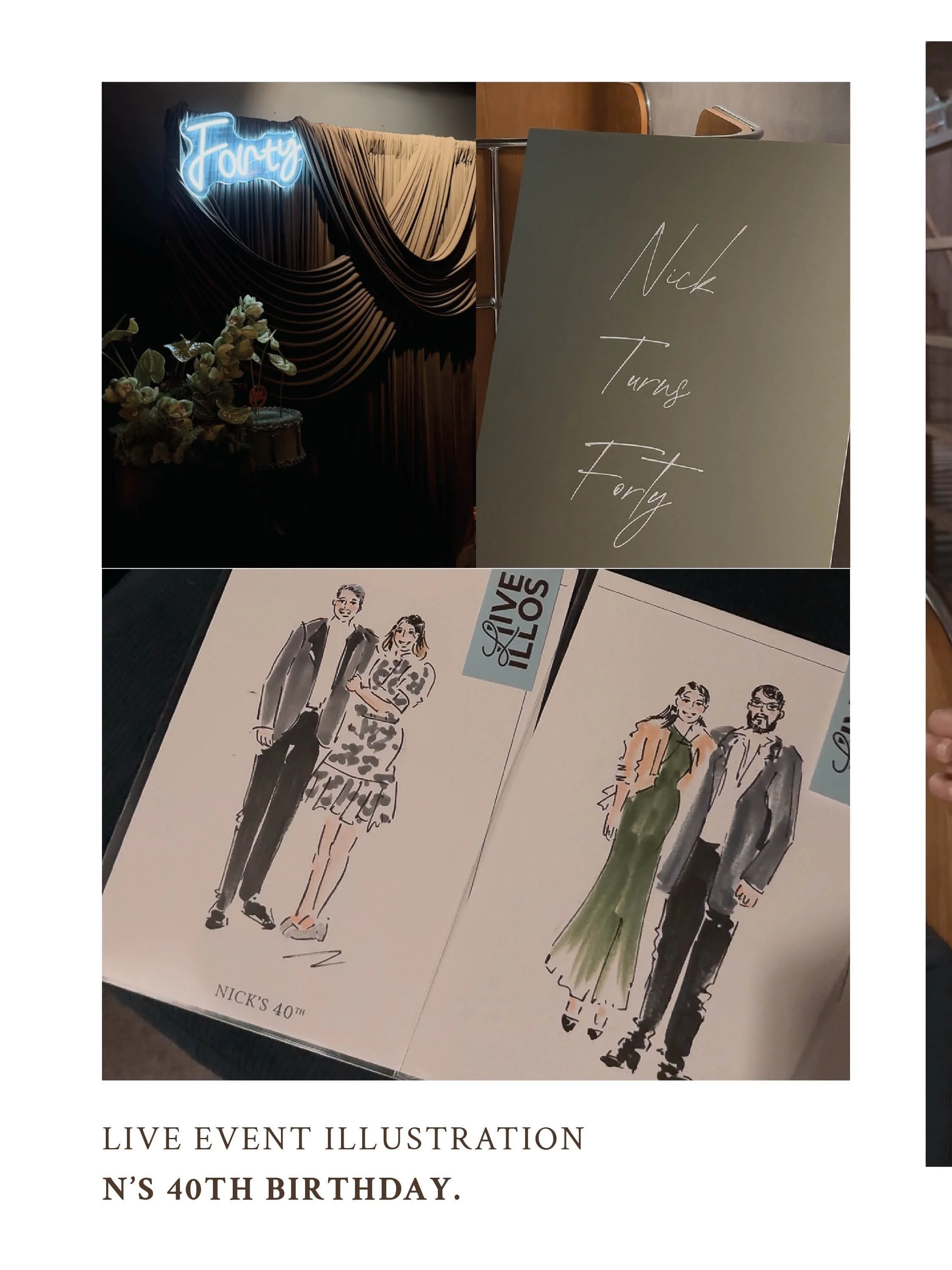 Thanks Nick for inviting me to be part of your 40th birthday celebration 🎂✍🏻
.
Live event illustration comes with its own soundtrack.
Swipe to &ldquo;hear&rdquo; what everyone says🤎
.
#liveeventillustrator @liveillos