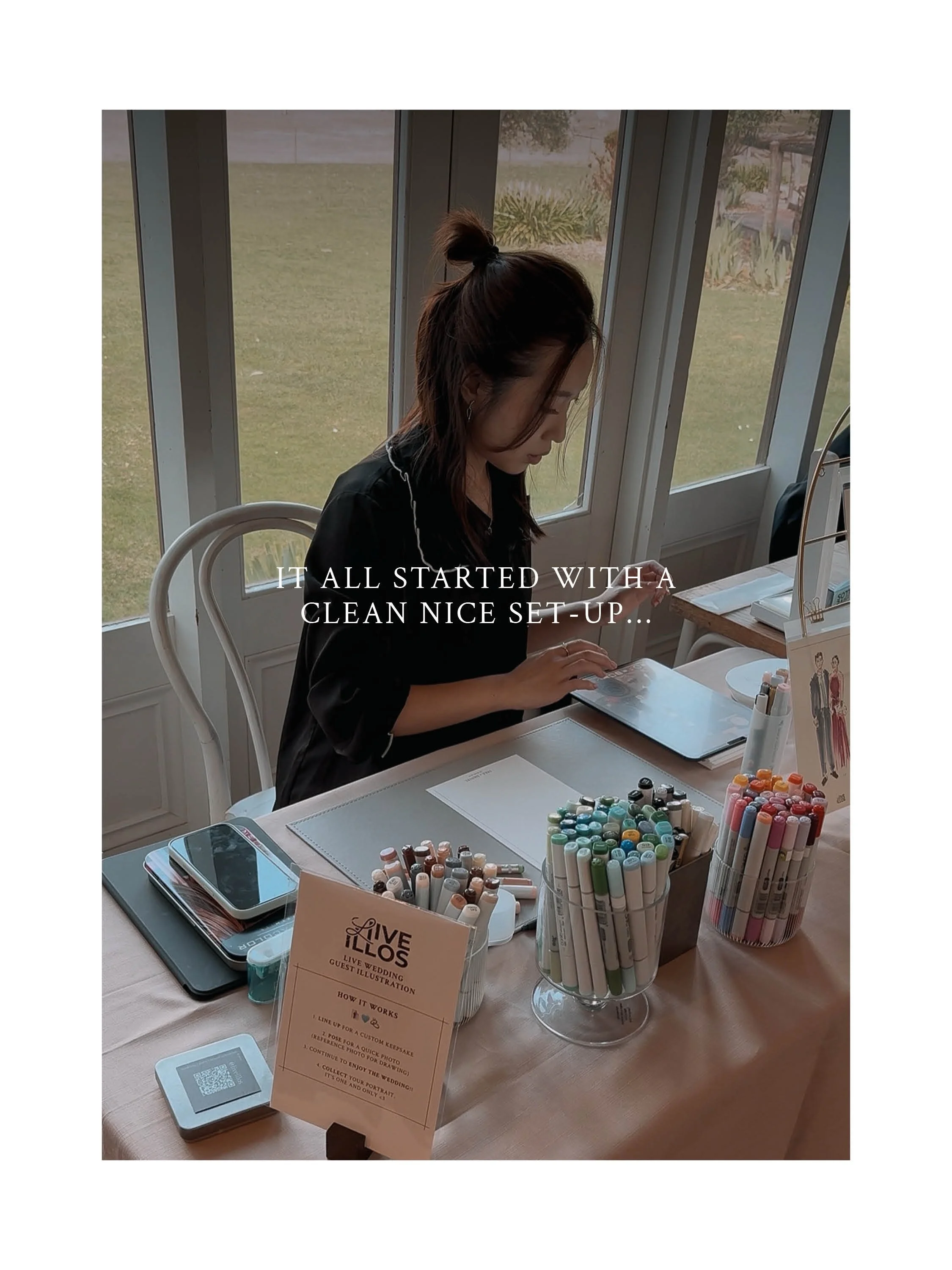 and I LOVE every second of it🤎
.
As a live event and wedding illustrator, what I enjoy are illustrating and everything happening around the illustration itself, the conversations, subtle interactions and their reactions in real time. Those in-betwee