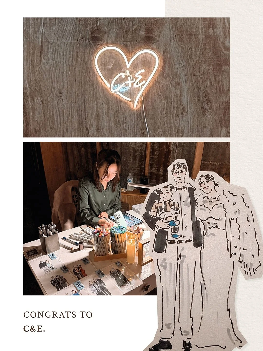 Celebrating C&amp;E&rsquo;s wedding with live wedding guest illustration @liveillos 🩵💍So blessed with the stunning weather at the beginning of winter, in a lovely barn!💭🍁
.
@glennichollsphotography 📷
@littlewolfentertainment 🎶
.
Ives from @live