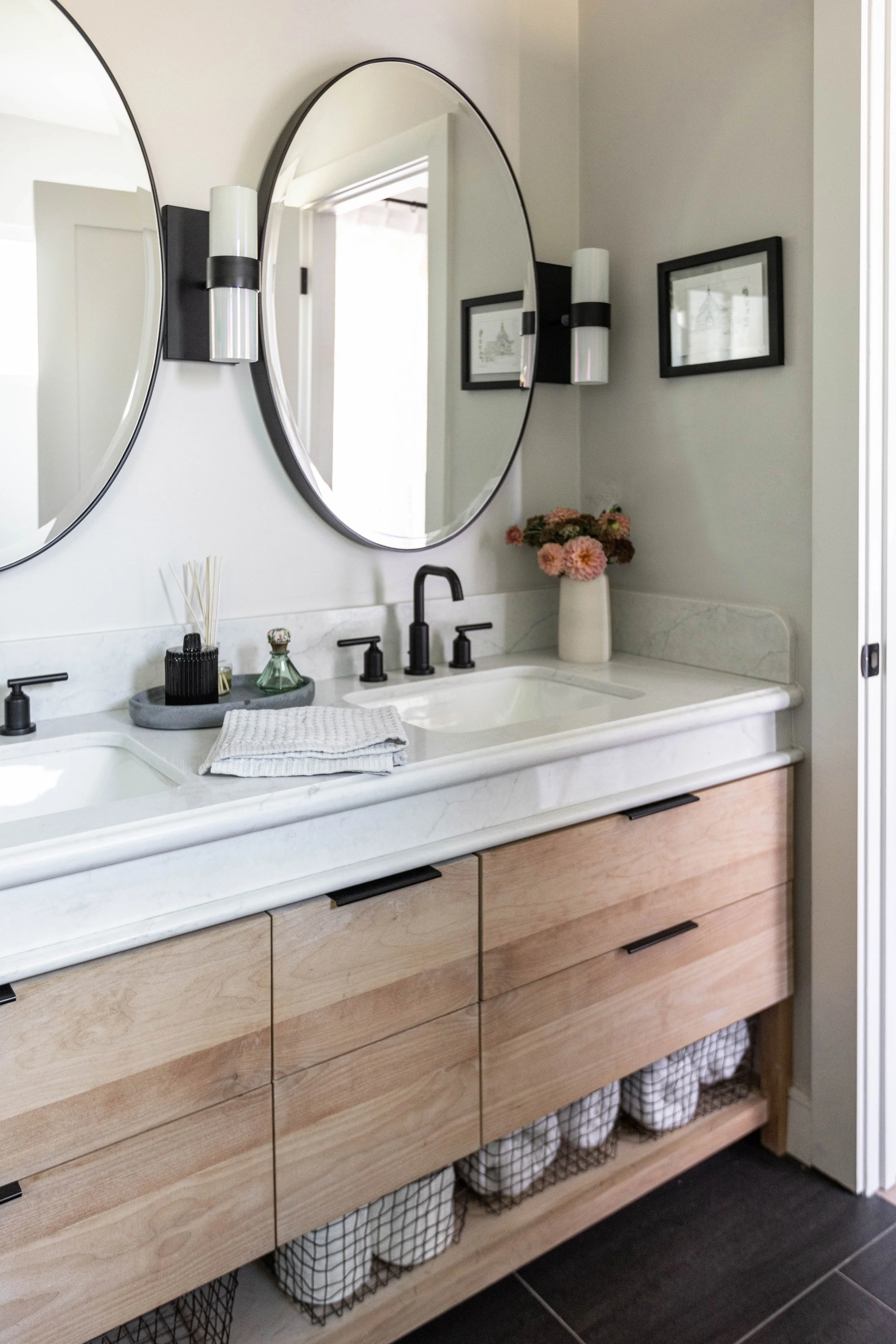 Custom master bathroom double vanity