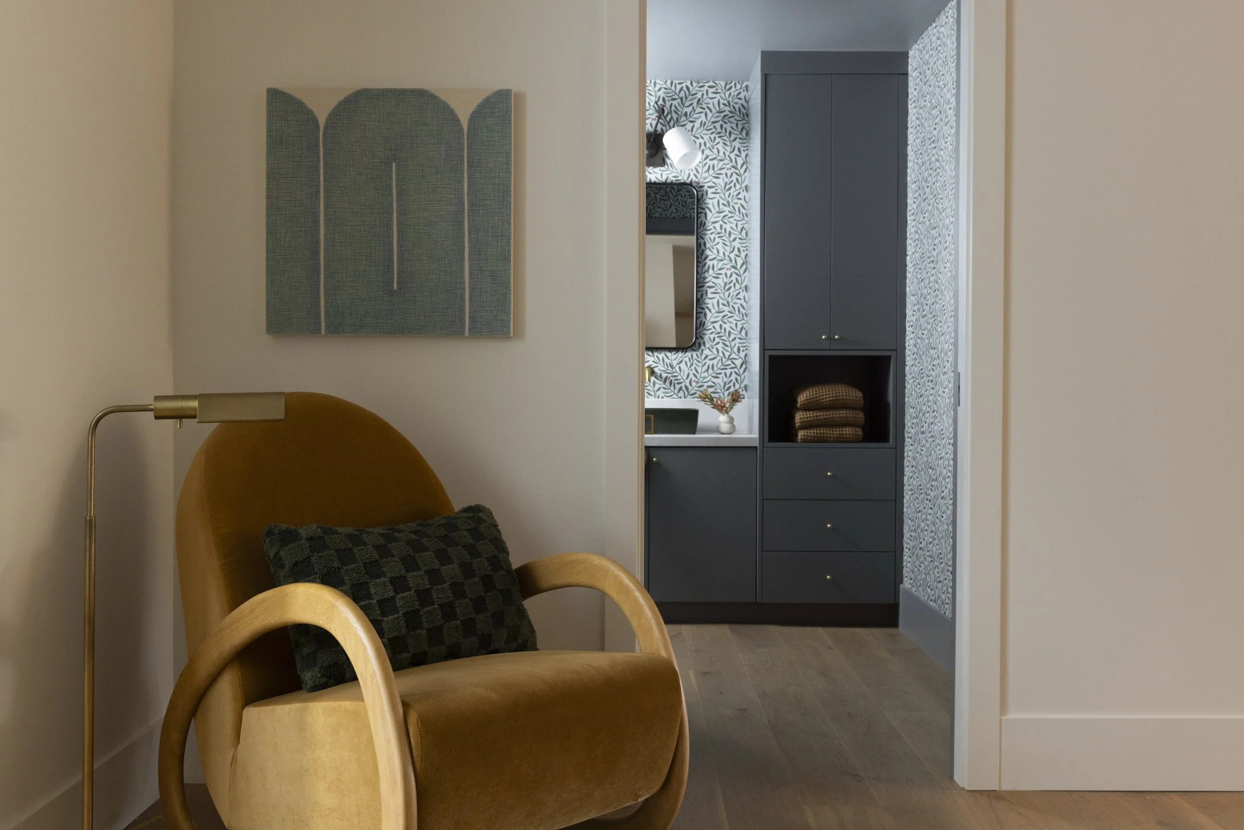 seating area and powder bathroom