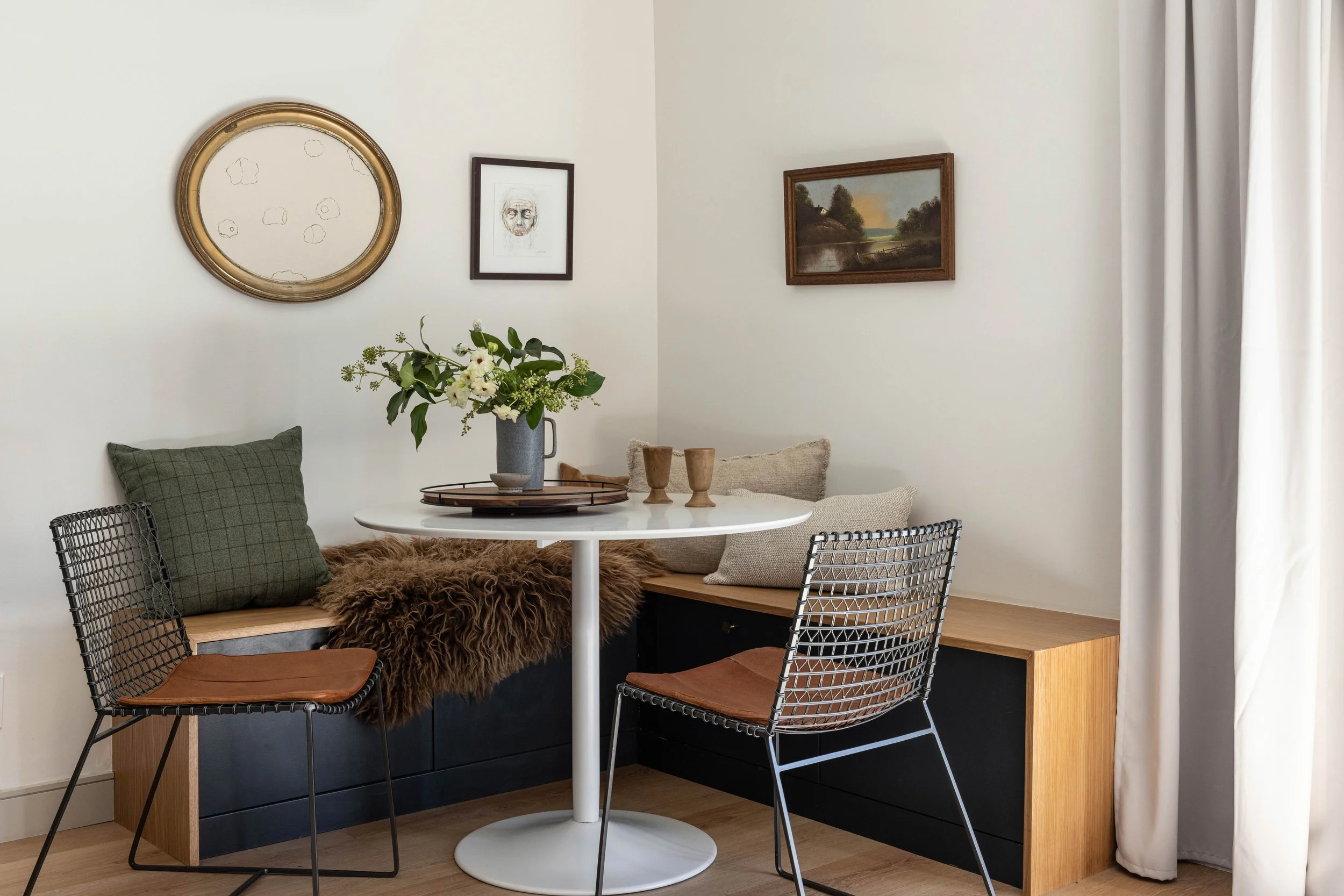 Dining table and banquette with hidden storage