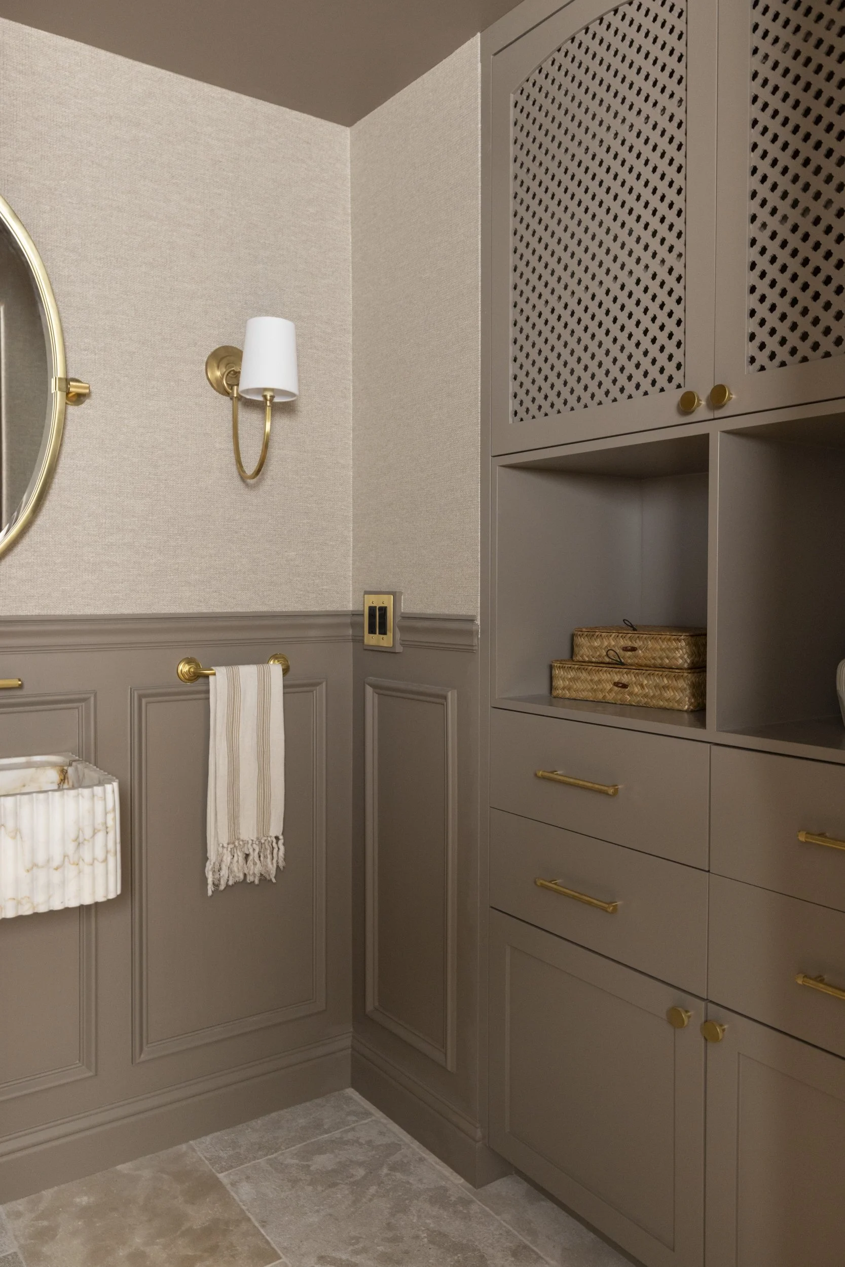 Powder bathroom built in storage