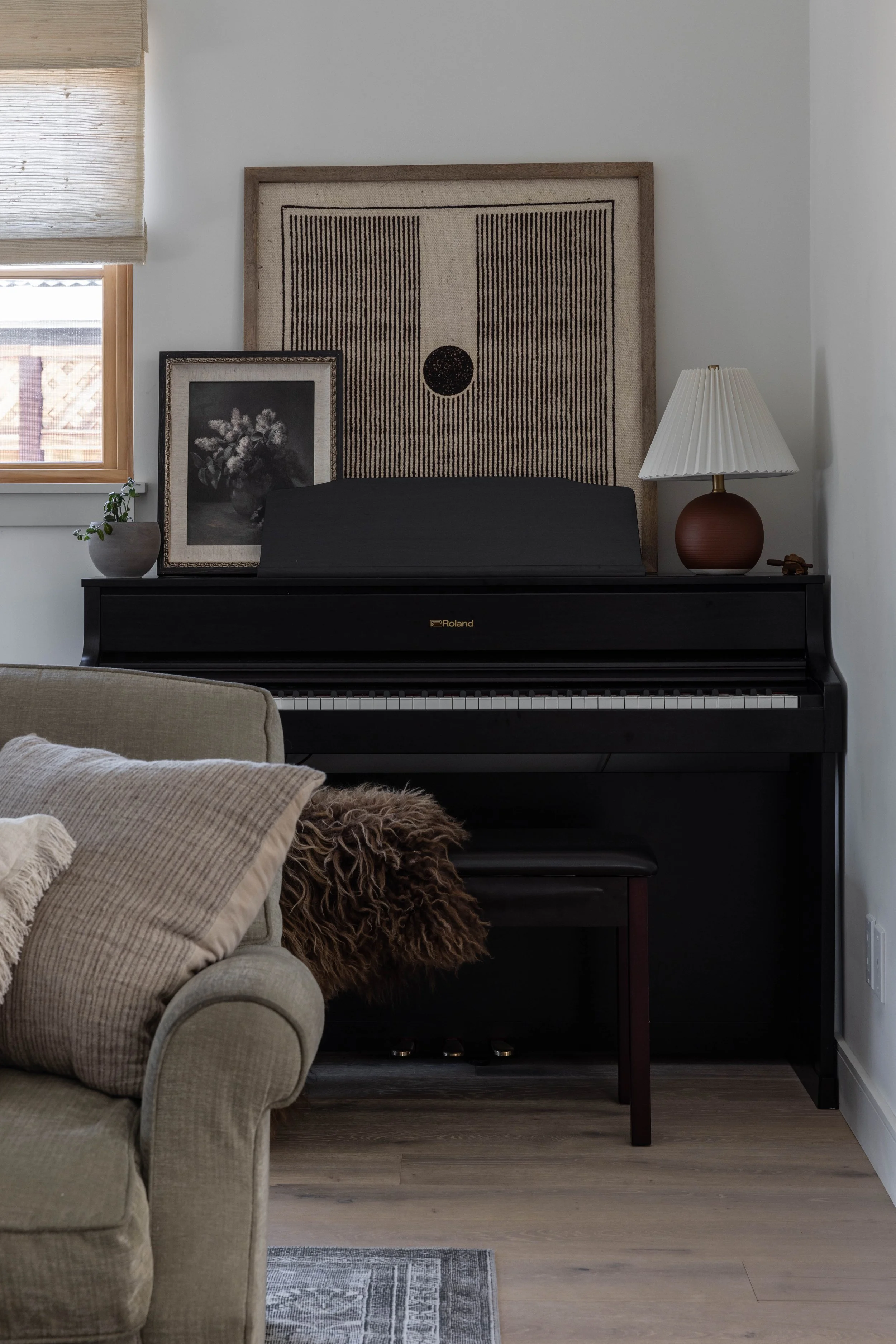 Living room with piano corner