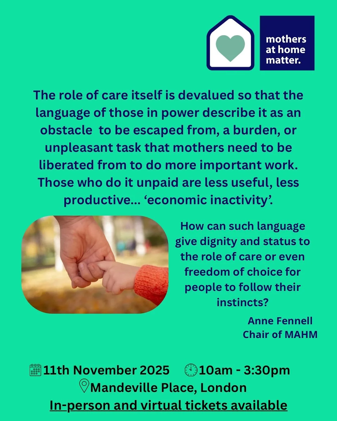 How do we value the work we do when it is not counted? How do we find joy in it when we are not supported?

Come to Conference next Tuesday 11th November to explore these and many other questions on mothering &amp; motherhood. 

Link in stories. http