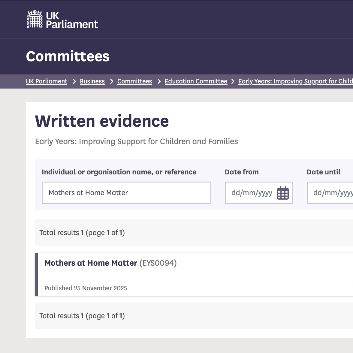 MAHM submits evidence to Education Committee