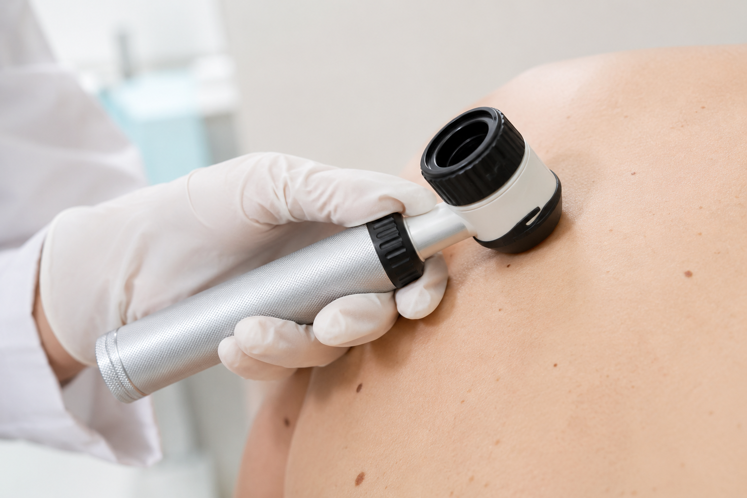 Dermatoskopi för undersökning av födelsemärken och tidig upptäckt av hudcancer.