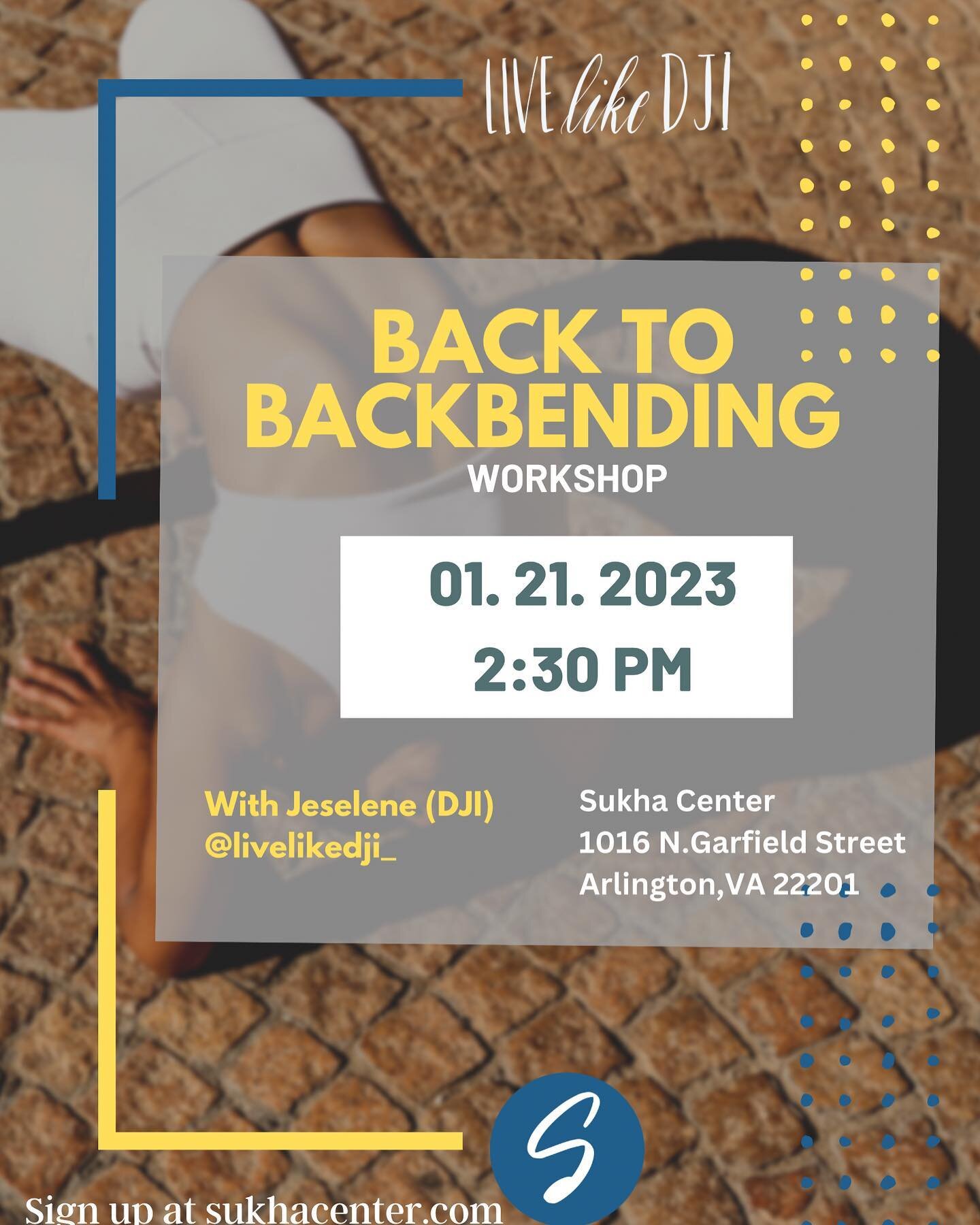 Neat Saturday!!!! Join me at @sukhacenter for some fun and us returning back to Backbends!
&hellip;
Come with a open mind and the body will follow.
&hellip;
Date: January 21, 2023 
Location: Sukha Center
Time: 2:30-4:30