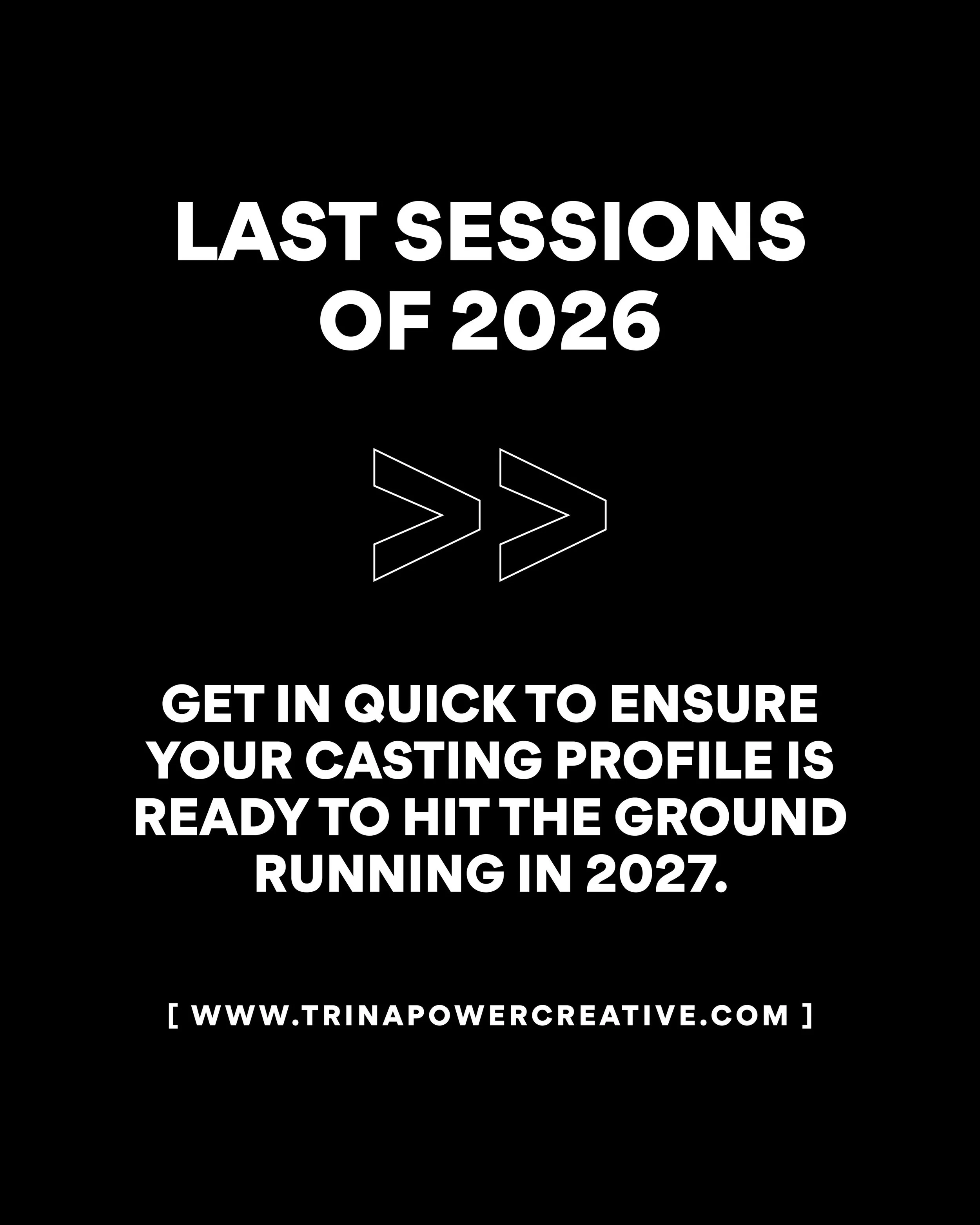 🚨 END-OF-YEAR BOOKINGS ARE FILLING! 🚨

Get in quick to make sure your casting profile is fresh, current and ready to hit the ground running in 2027! 🎬📸

I have limited sessions remaining before I wrap up for the year and head off on a much-antici