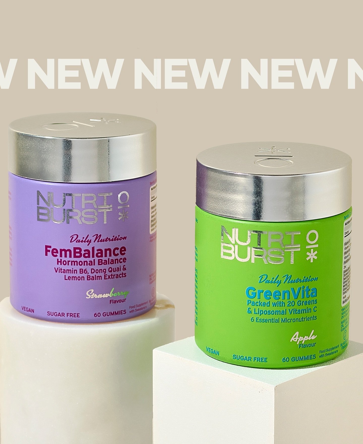 0% Sugar, 100%full of flavour and 100% proven results 💥

Let us introduce you to our two new Nutriburst team members! FemBalance which supports hormonal balance and GreenVita which is packed with 20 greens💚 

We have a range of vitamin gummies to h