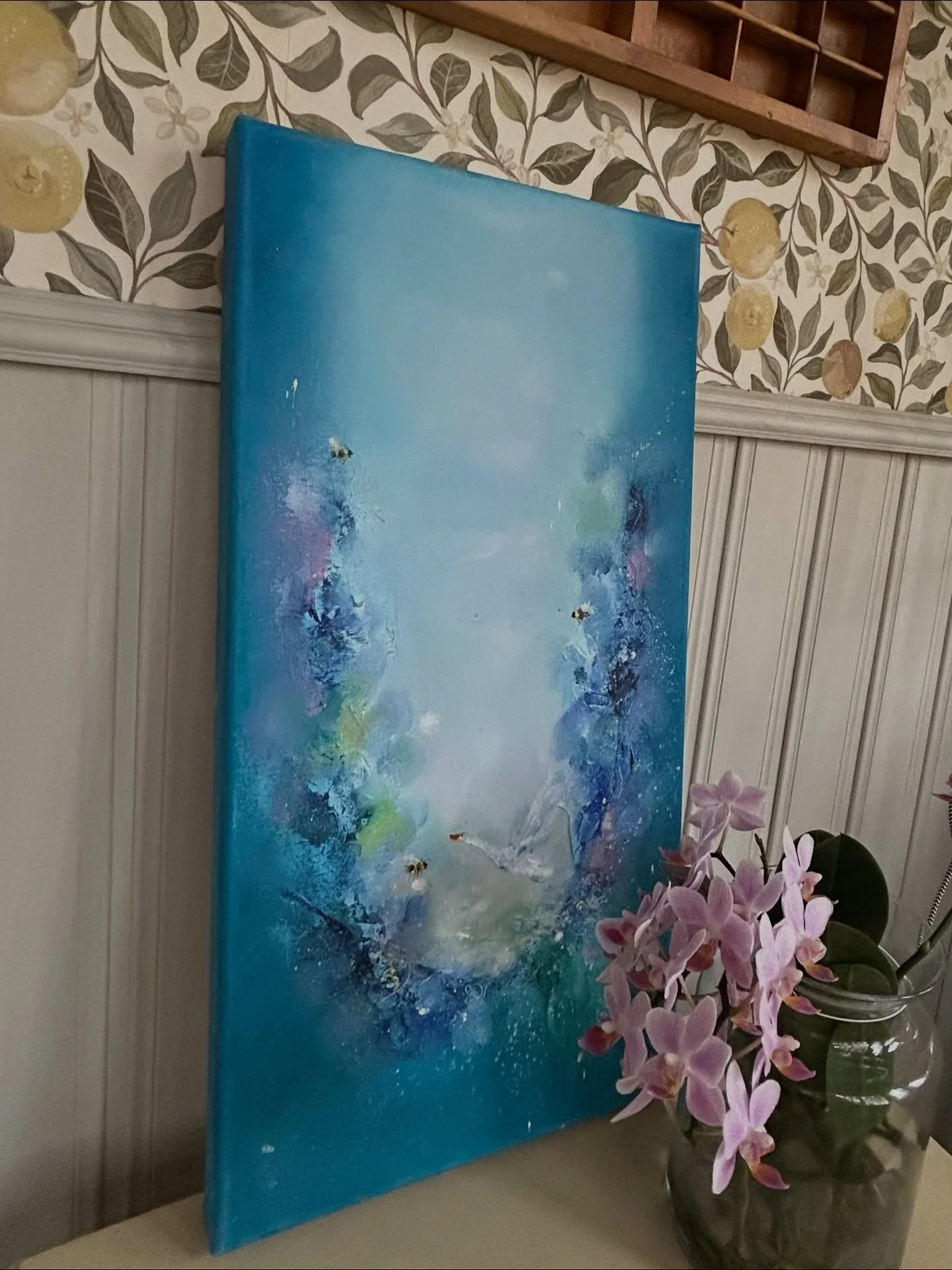Because it takes time to build something new
The veranda waited years to get rid of her water damaged wall papers. The painting featured was born with such a pace, that I could hardly keep up. However it took years to let go of stuff blocking that f