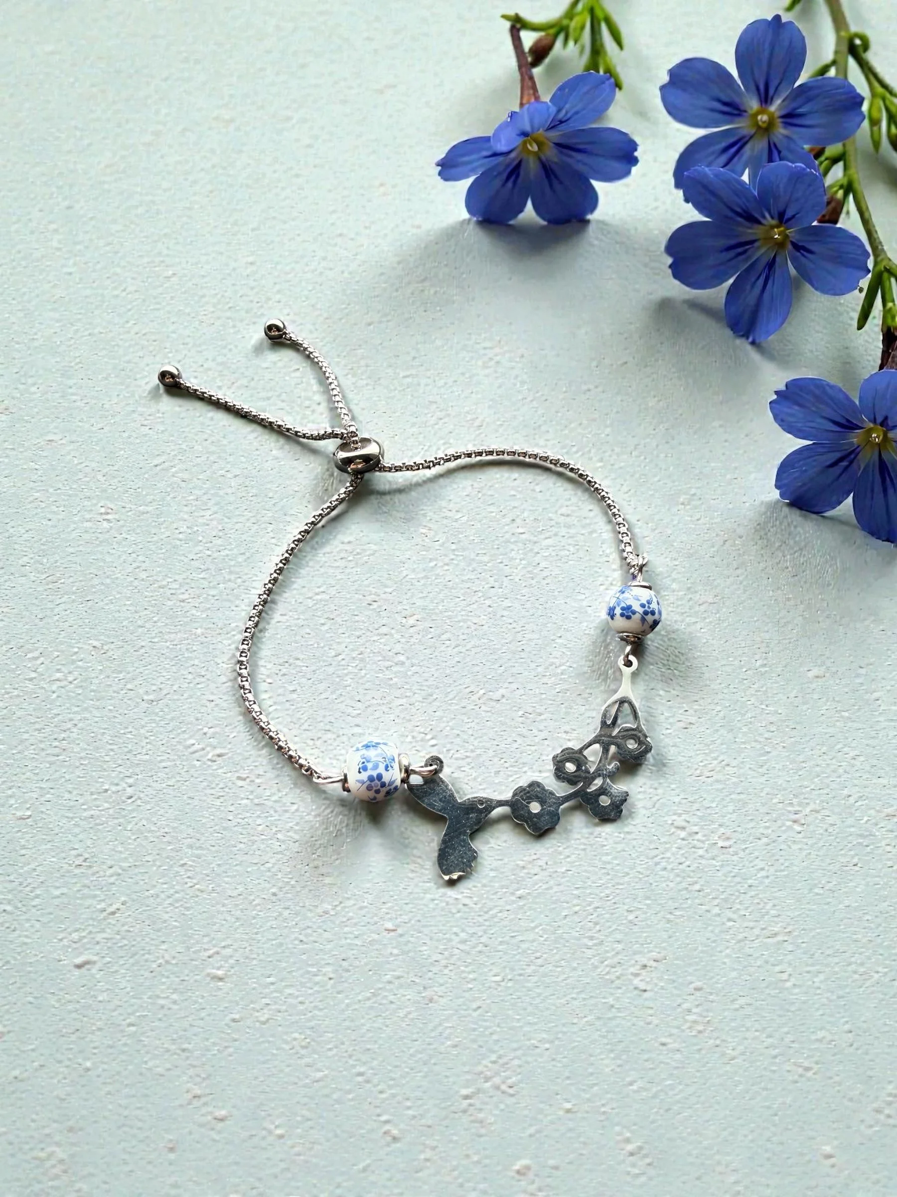 Blue Blossom Bird Bracelet