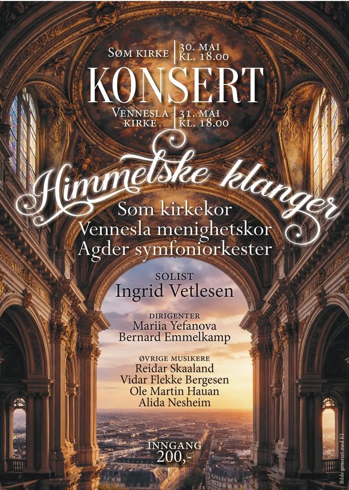 Konsert med Agder Symfoniorkester, Søm Kirkekor og Vennesla menighetskor