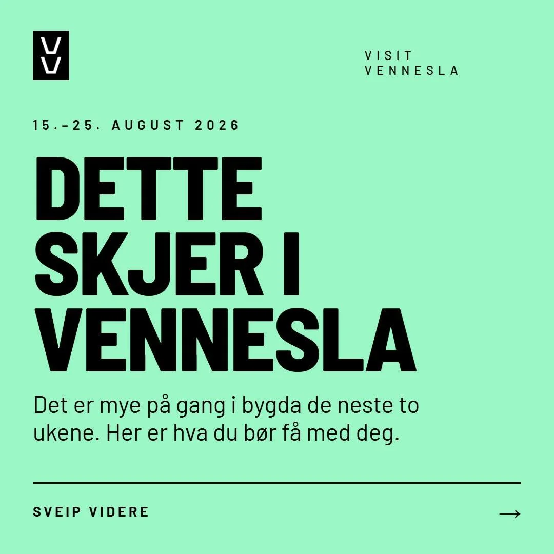 Det skjer mye i Vennesla de neste to ukene 👀 Sveip for hele programmet!

#visitvennesla #vennesla #kalender