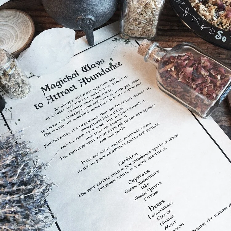 Magickal ways to attract abundance parchment scroll