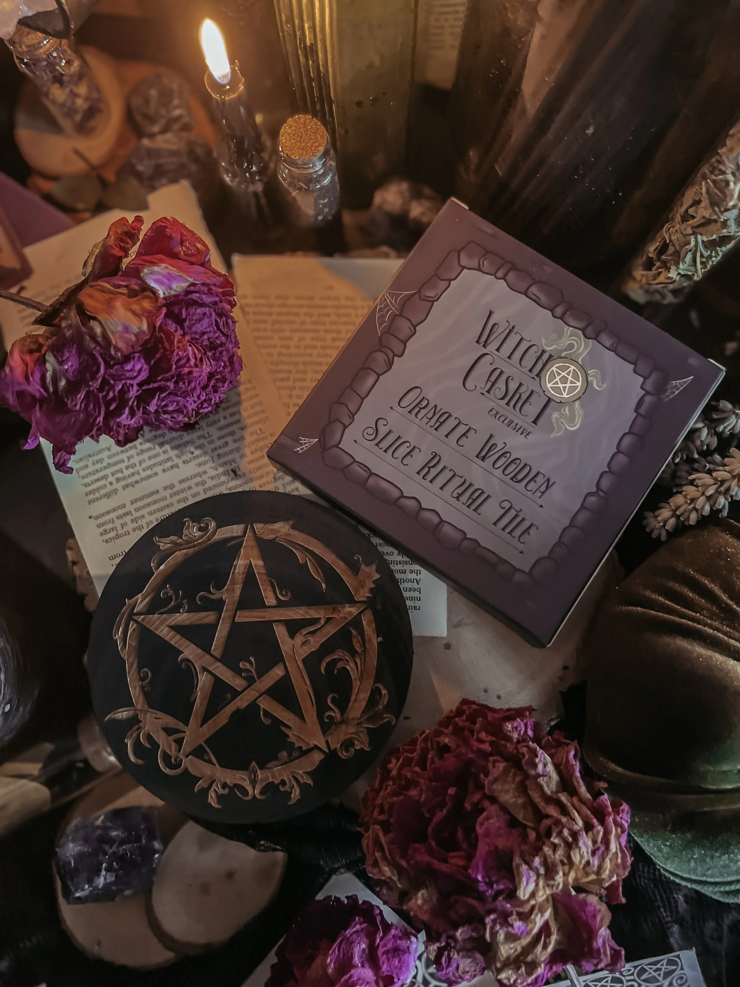 Ornate Wooden Slice Ritual Tile